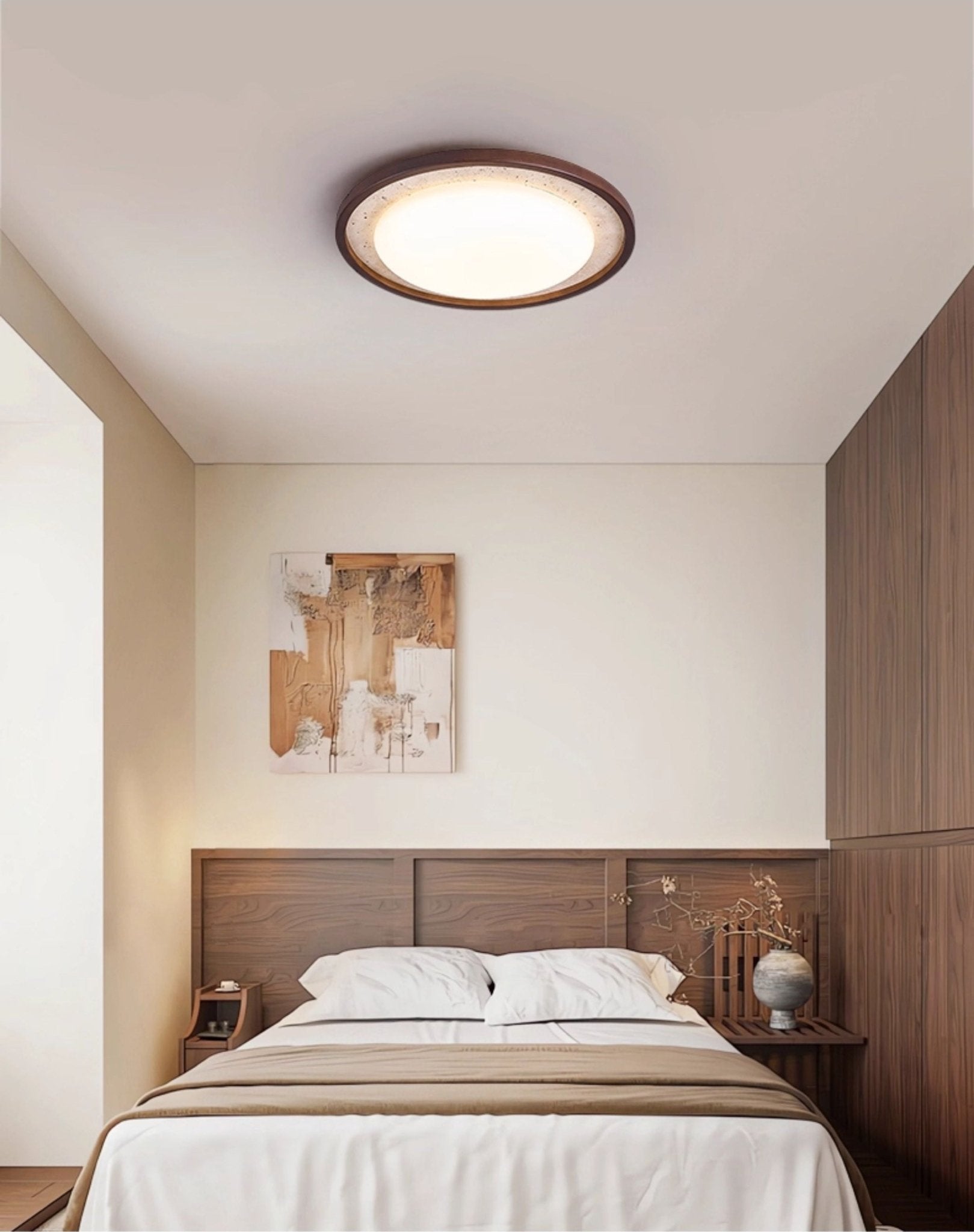 Bexm Round Yellow Travertine Ceiling Light-Neutral Decor