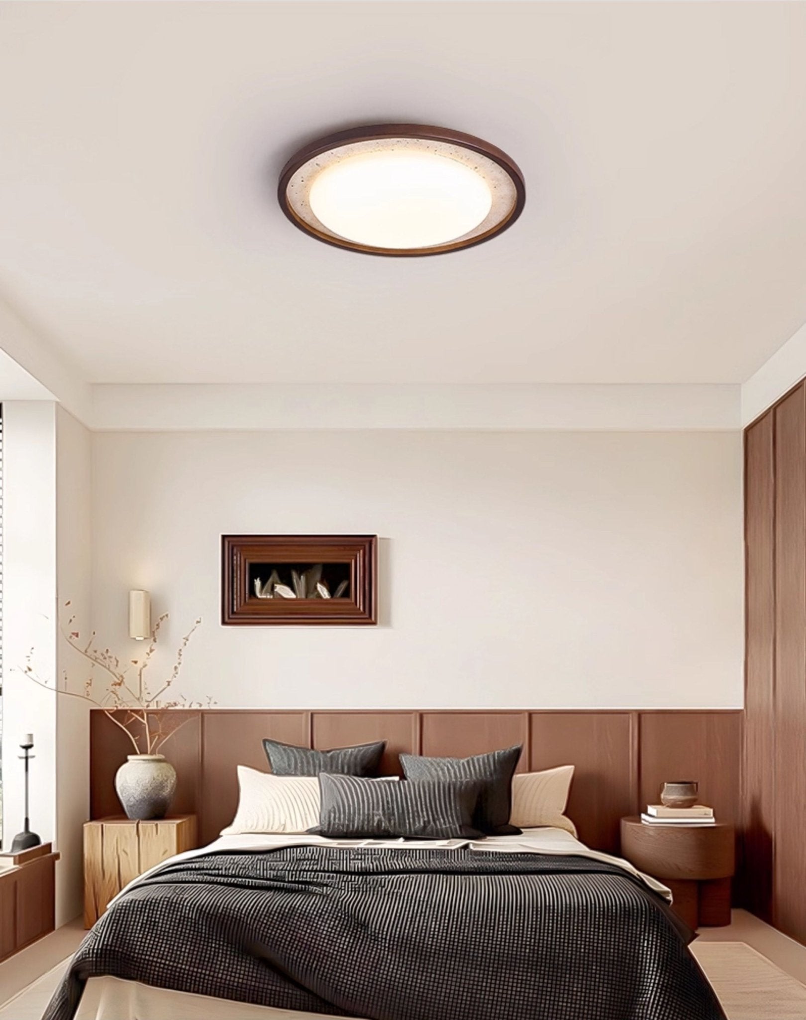 Bexm Round Yellow Travertine Ceiling Light-Neutral Decor