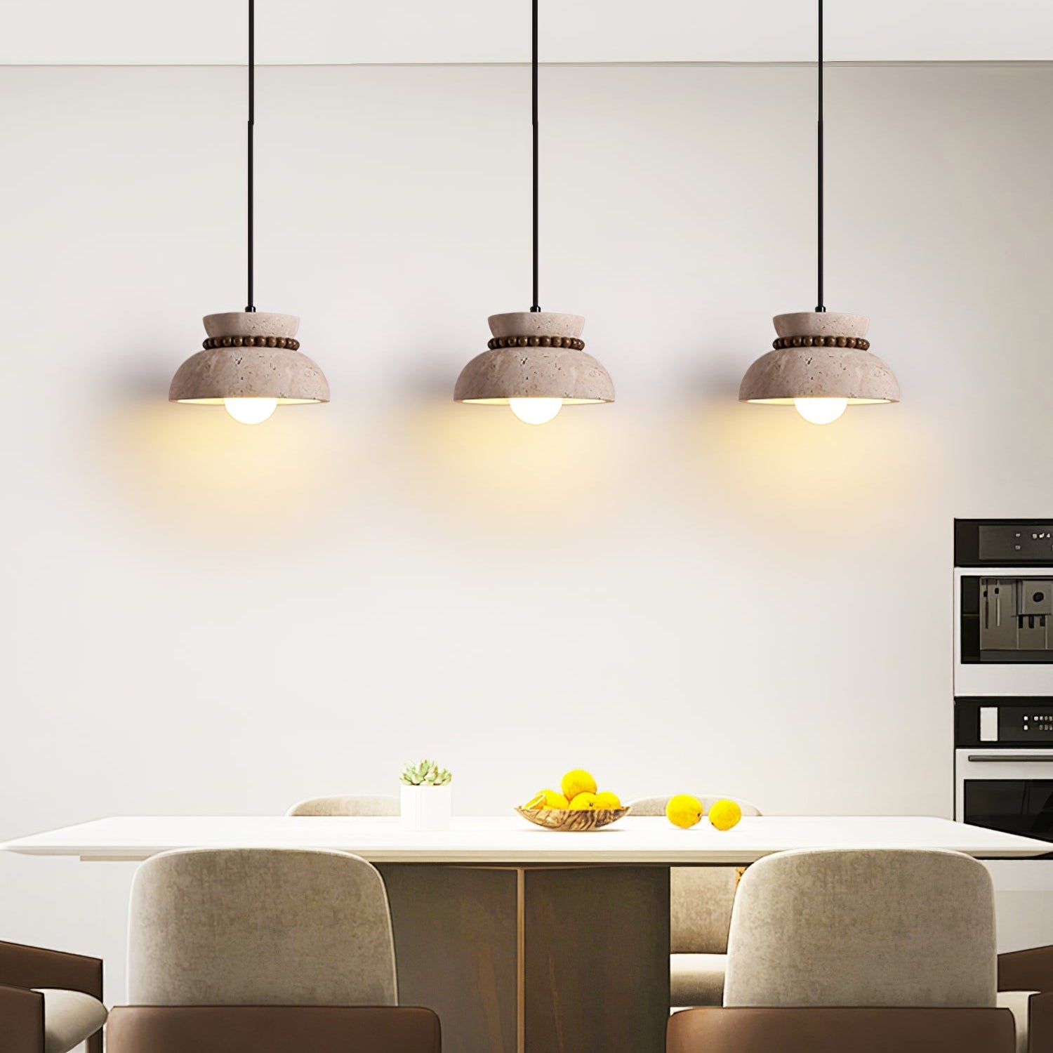 Travertine Wooden Bead Pendant Lamp-Neutral Decor