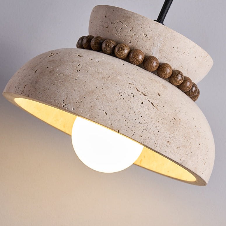 Travertine Wooden Bead Pendant Lamp-Neutral Decor