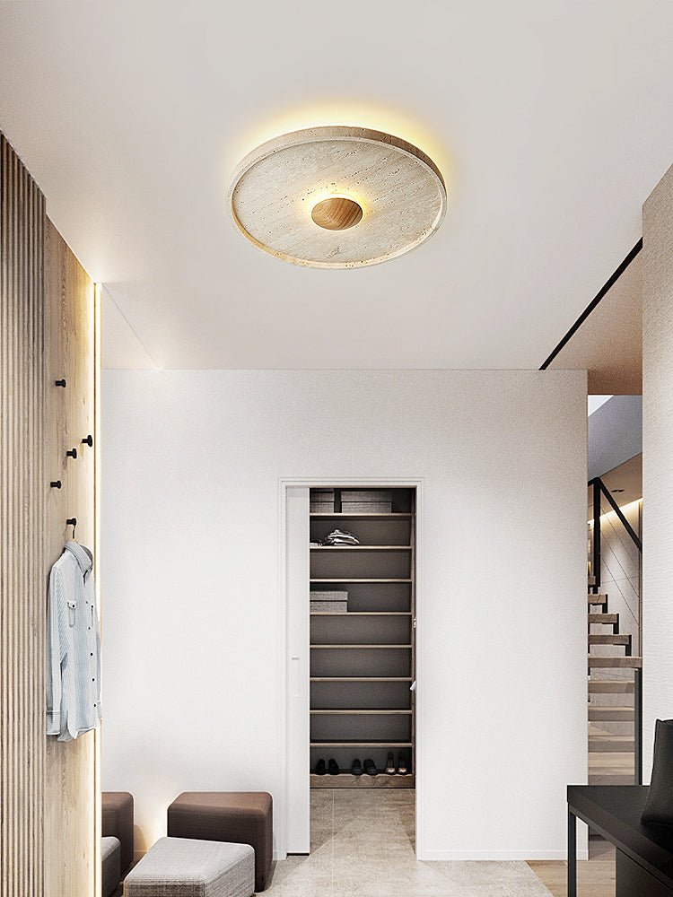Gino Yellow Travertine Halo Ceiling Lamp-Neutral Decor