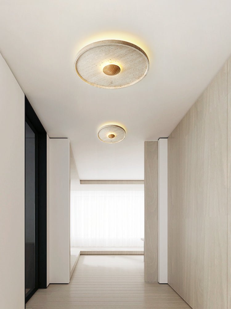 Gino Yellow Travertine Halo Ceiling Lamp-Neutral Decor