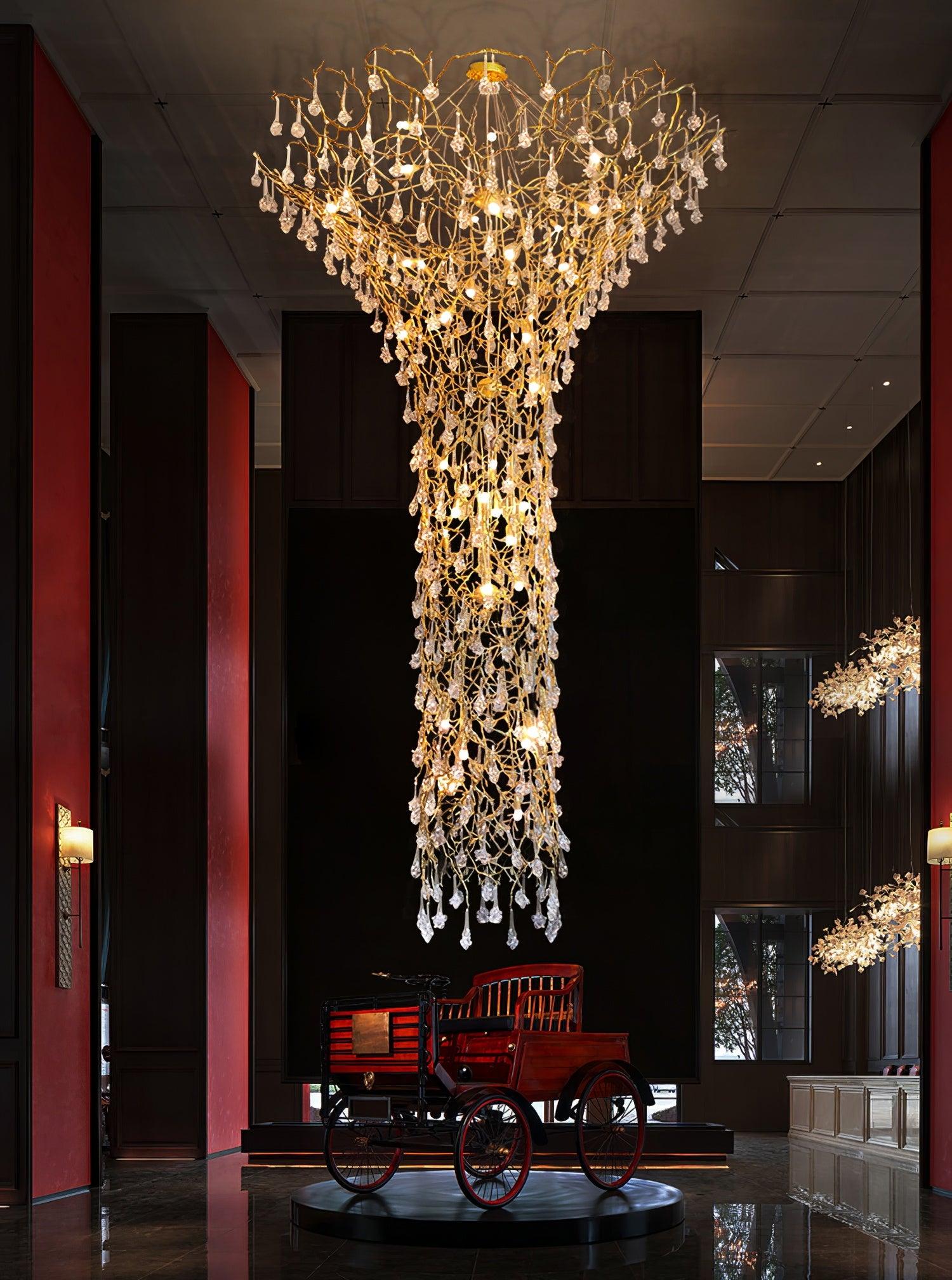 Abeleisa Tree Branch Staircase Brass Crystal Chandelier-Neutral Decor