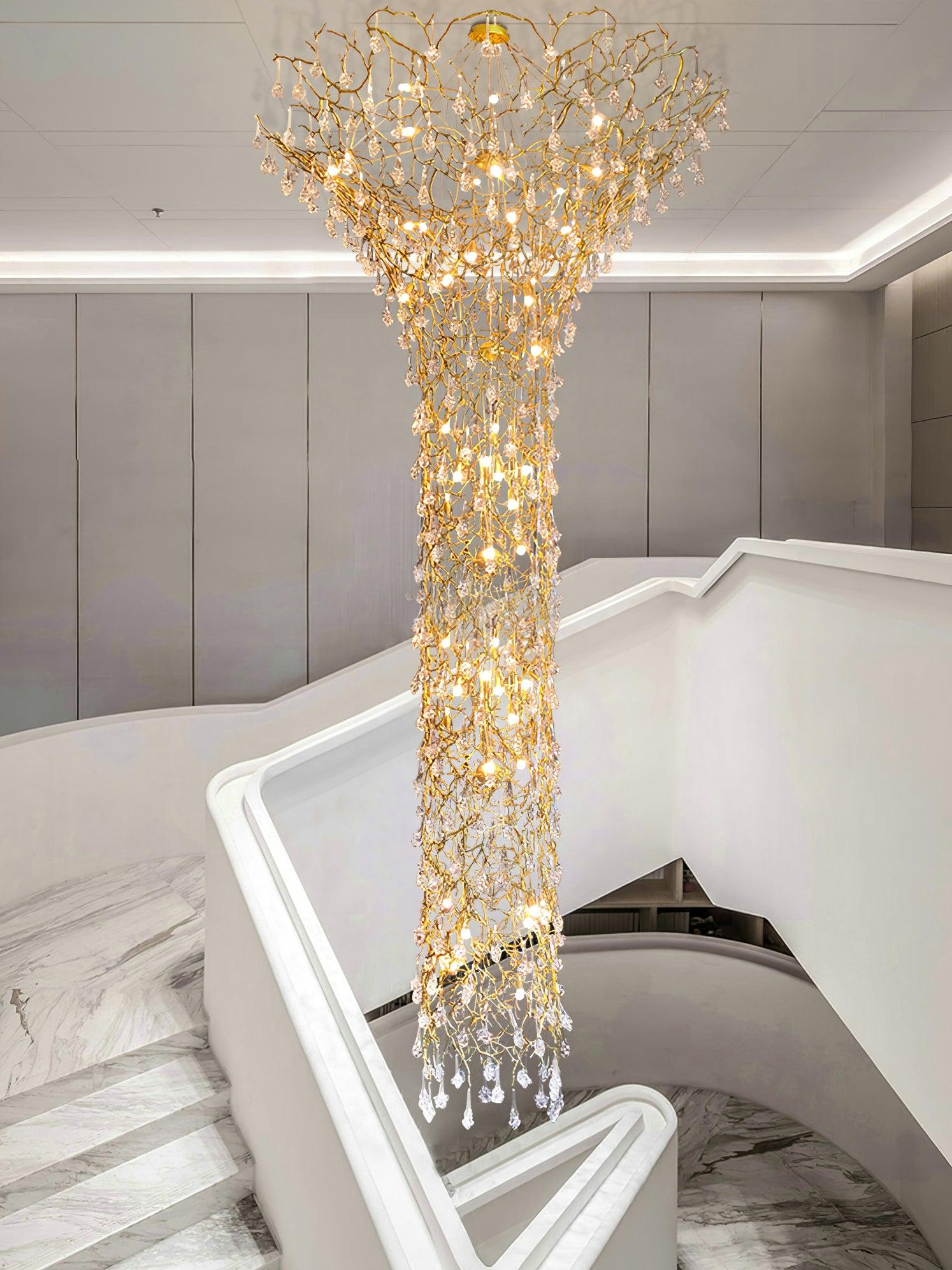 Abeleisa Tree Branch Staircase Brass Crystal Chandelier-Neutral Decor