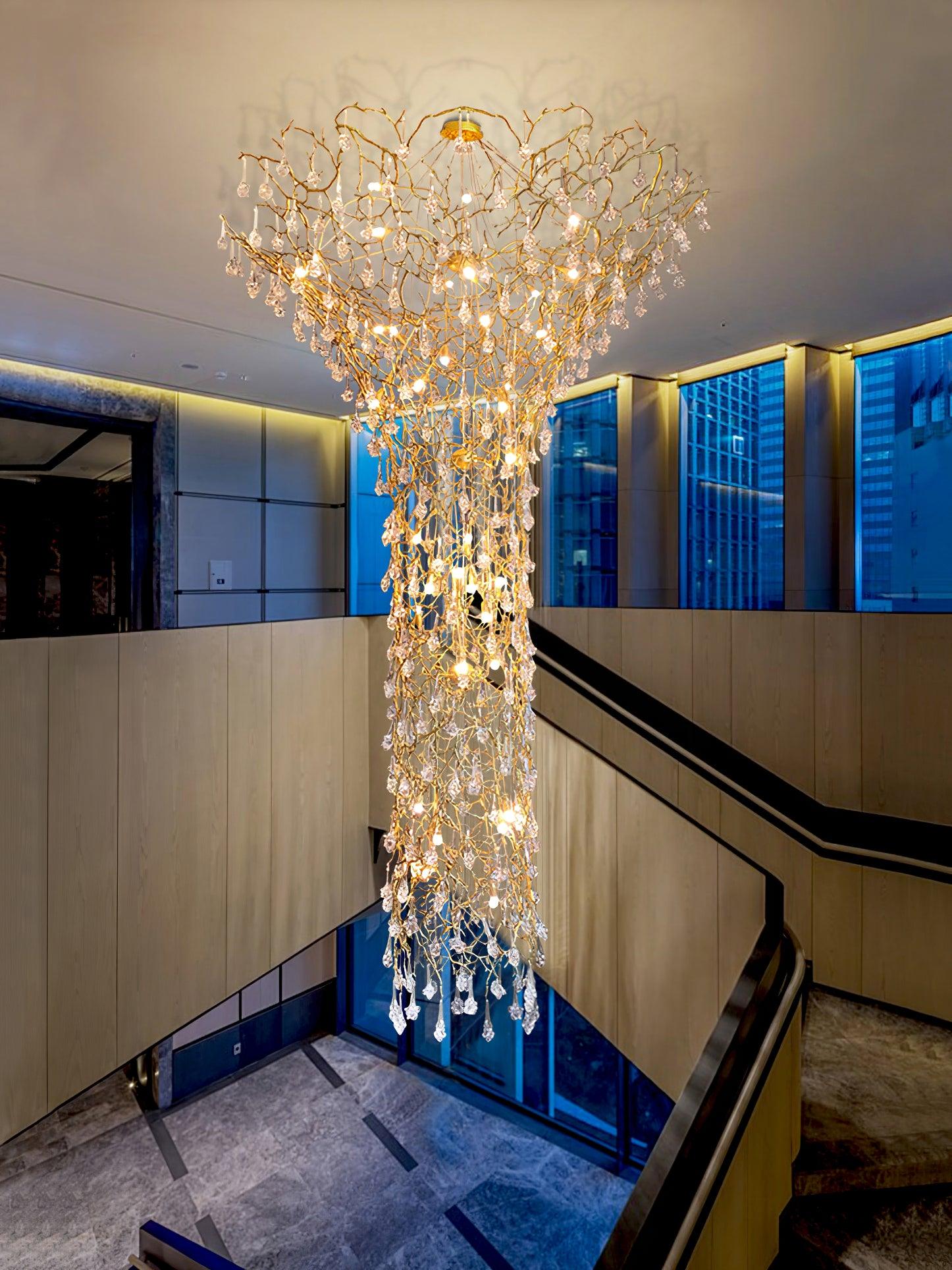 Abeleisa Tree Branch Staircase Brass Crystal Chandelier-Neutral Decor