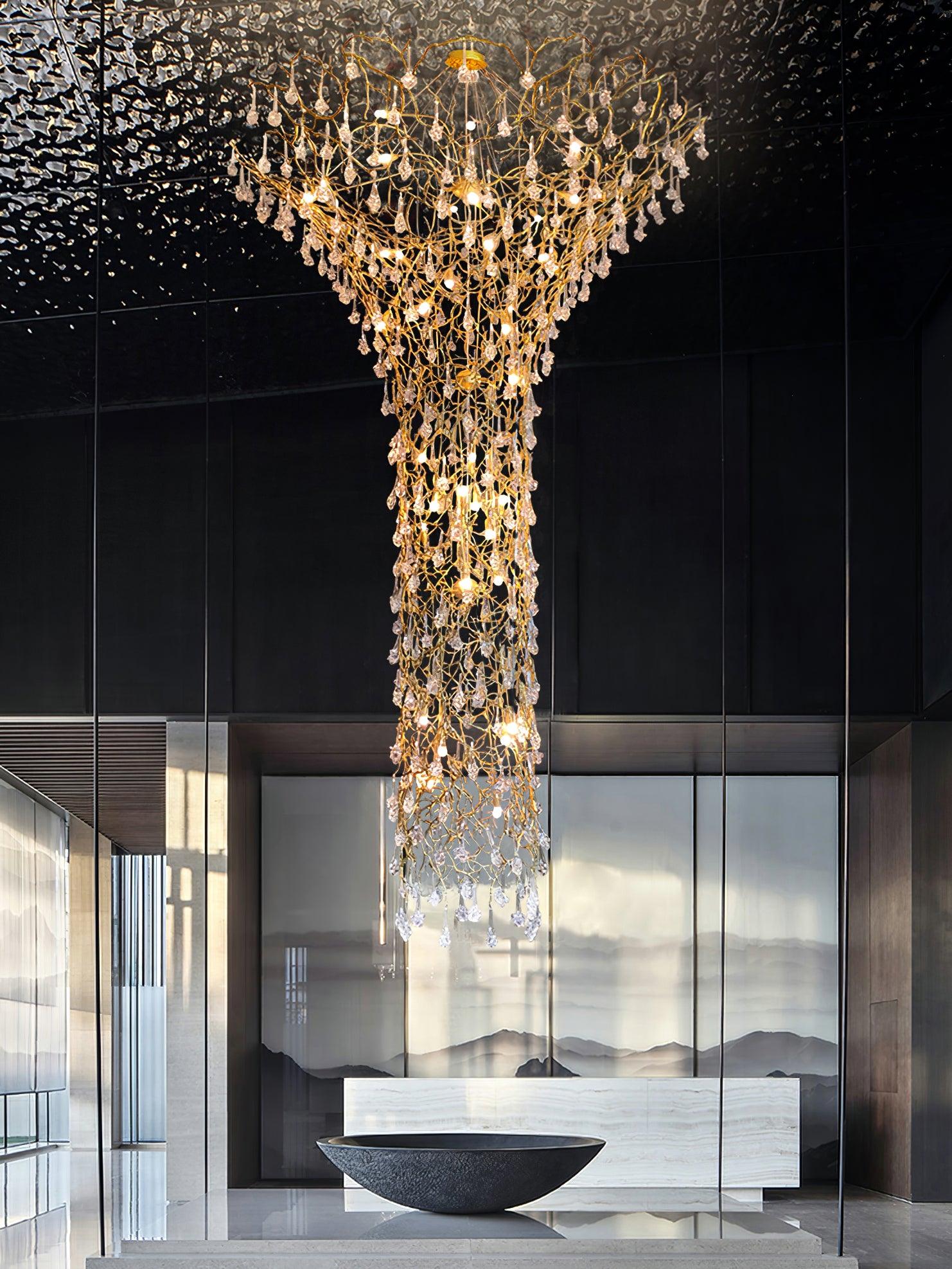 Abeleisa Tree Branch Staircase Brass Crystal Chandelier-Neutral Decor