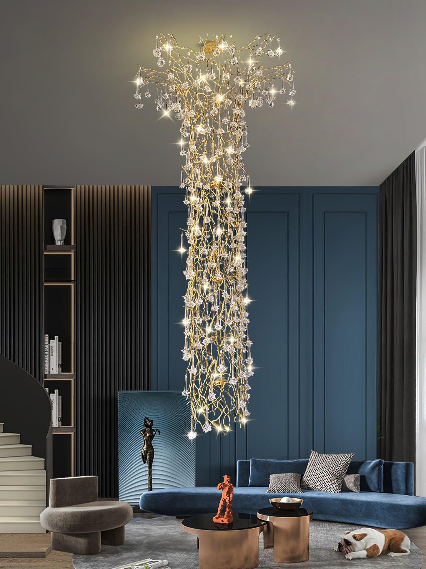 Abeleisa Tree Branch Staircase Brass Crystal Chandelier-Neutral Decor
