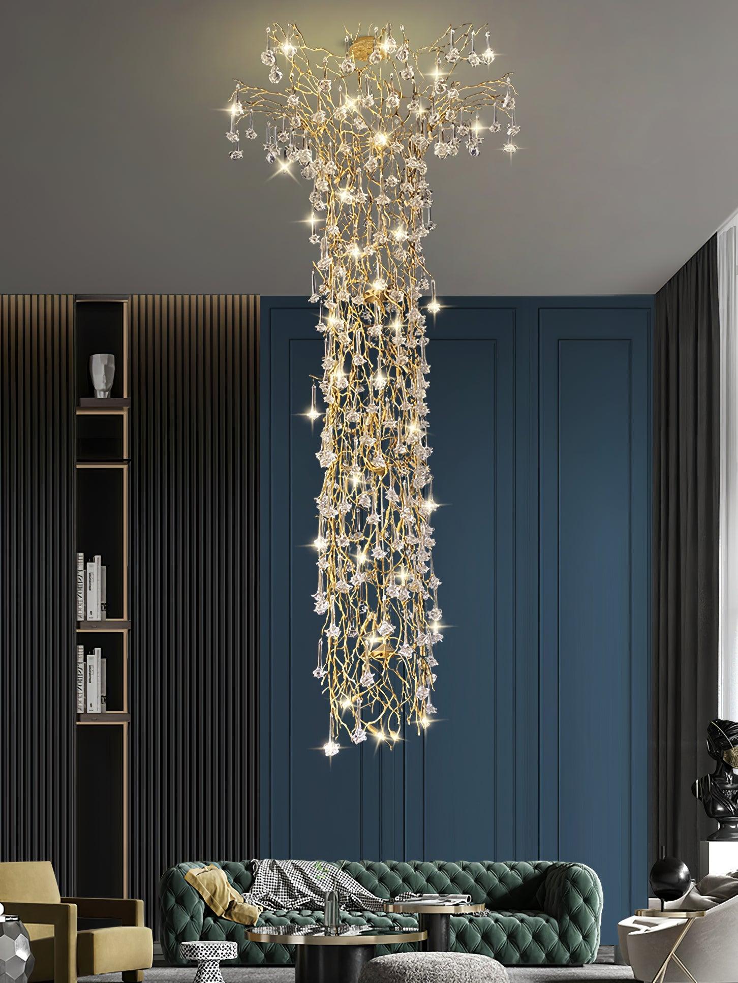 Abeleisa Tree Branch Staircase Brass Crystal Chandelier-Neutral Decor