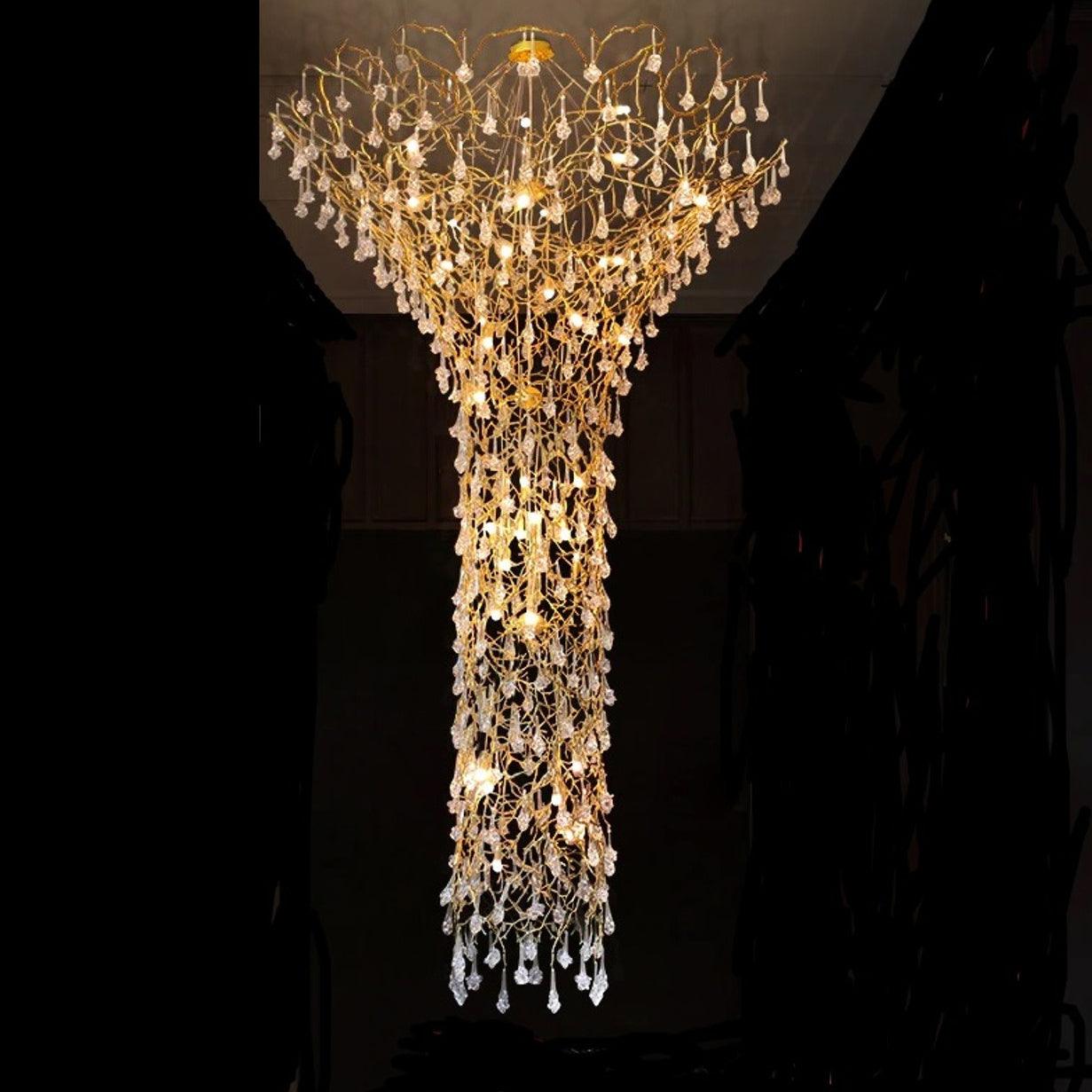 Abeleisa Tree Branch Staircase Brass Crystal Chandelier-Neutral Decor