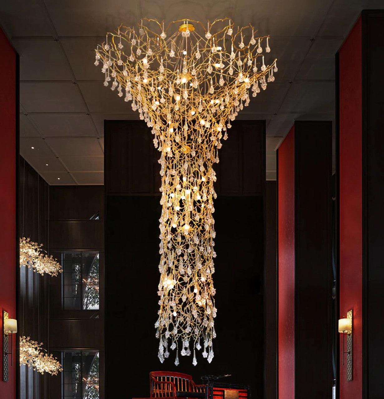 Abeleisa Tree Branch Staircase Brass Crystal Chandelier-Neutral Decor