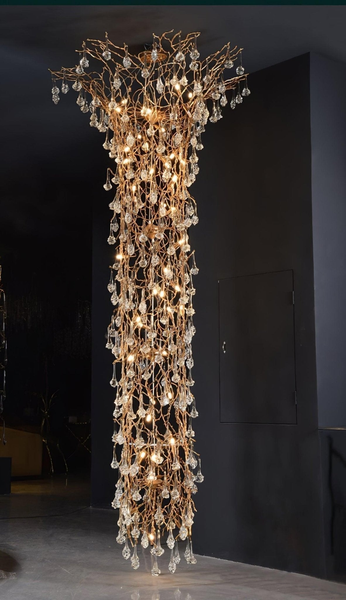 Abeleisa Tree Branch Staircase Brass Crystal Chandelier-Neutral Decor
