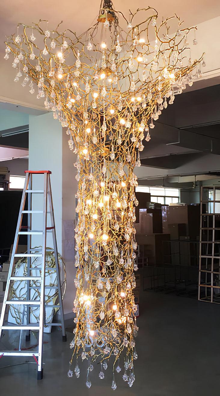 Abeleisa Tree Branch Staircase Brass Crystal Chandelier-Neutral Decor