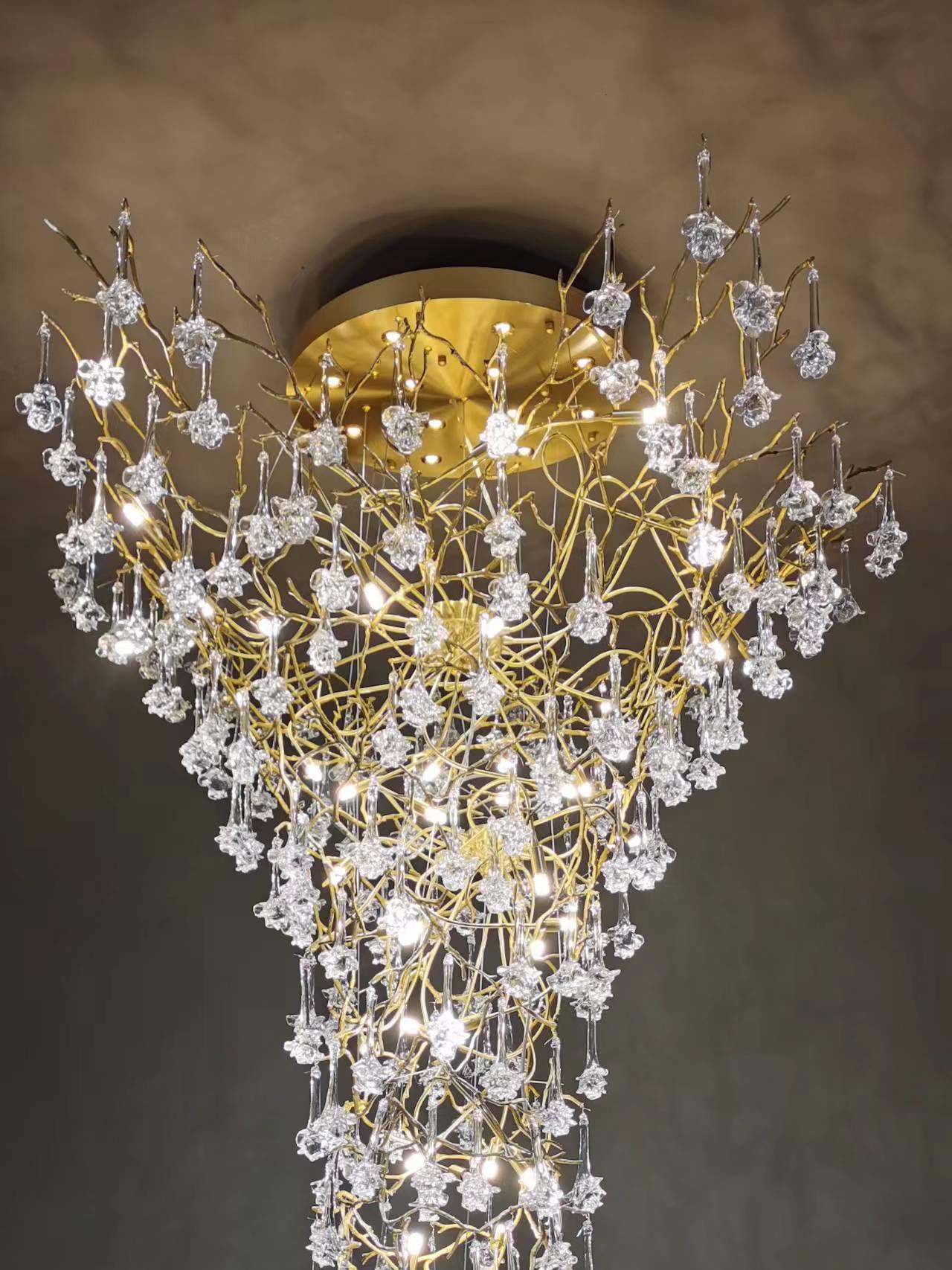 Abeleisa Tree Branch Staircase Brass Crystal Chandelier-Neutral Decor