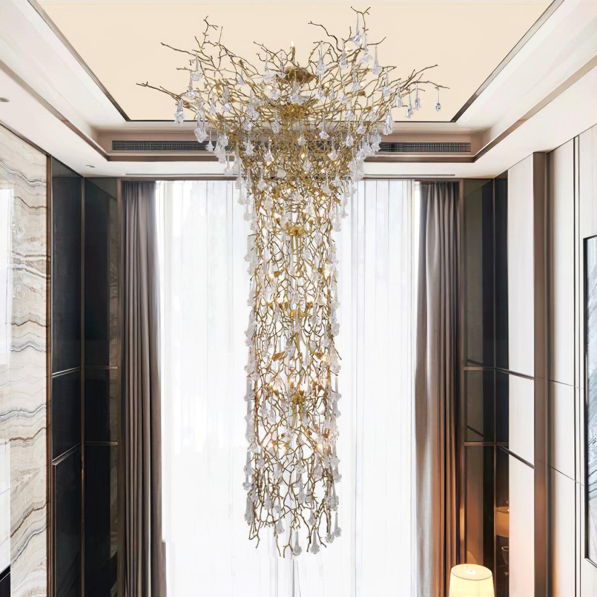 Abeleisa Tree Branch Staircase Brass Crystal Chandelier-Neutral Decor