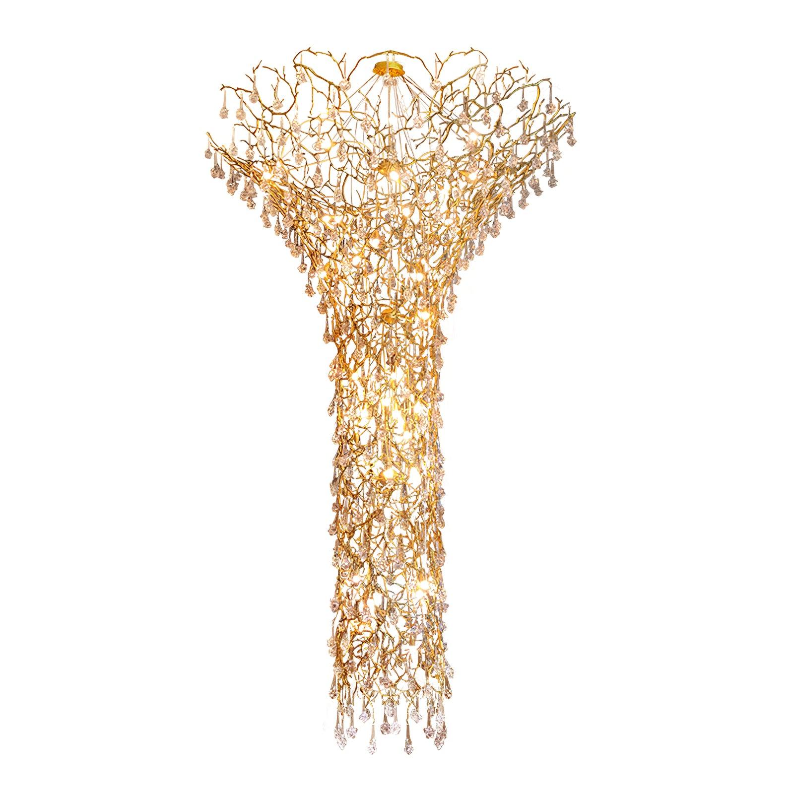 Abeleisa Tree Branch Staircase Brass Crystal Chandelier-Neutral Decor