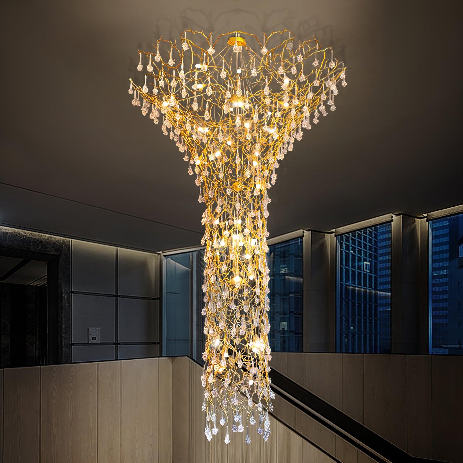 Abeleisa Tree Branch Staircase Brass Crystal Chandelier-Neutral Decor