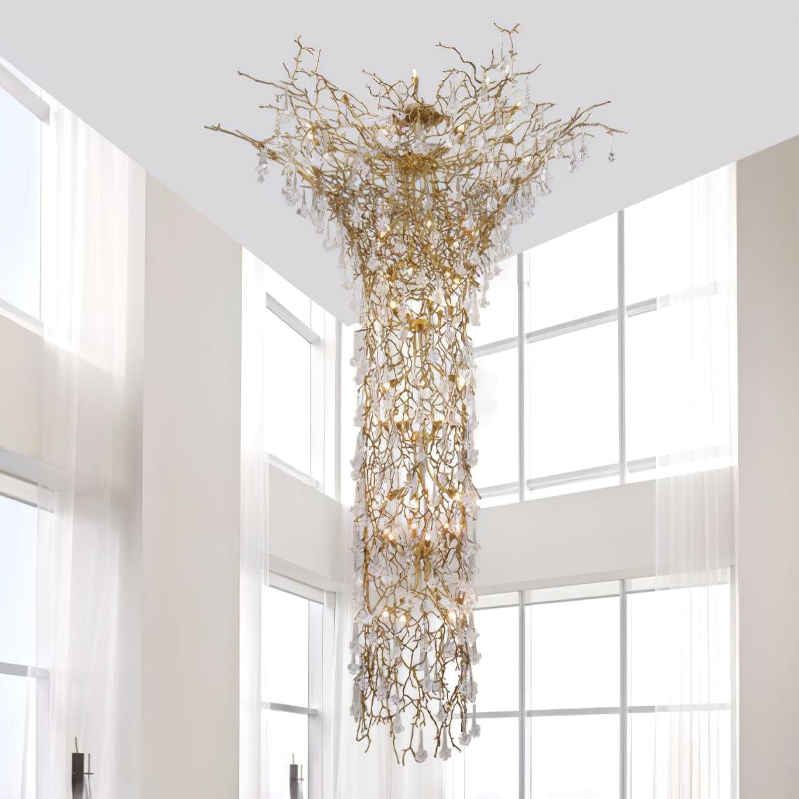 Abeleisa Tree Branch Staircase Brass Crystal Chandelier-Neutral Decor