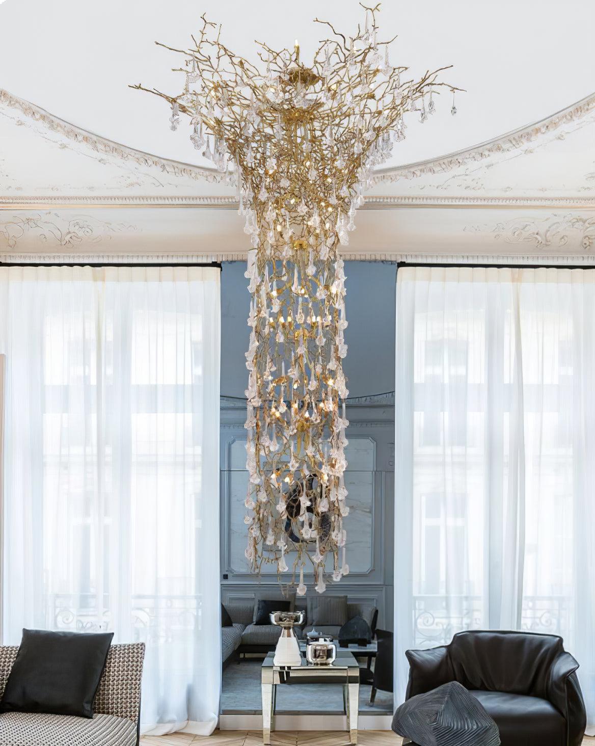 Abeleisa Tree Branch Staircase Brass Crystal Chandelier-Neutral Decor