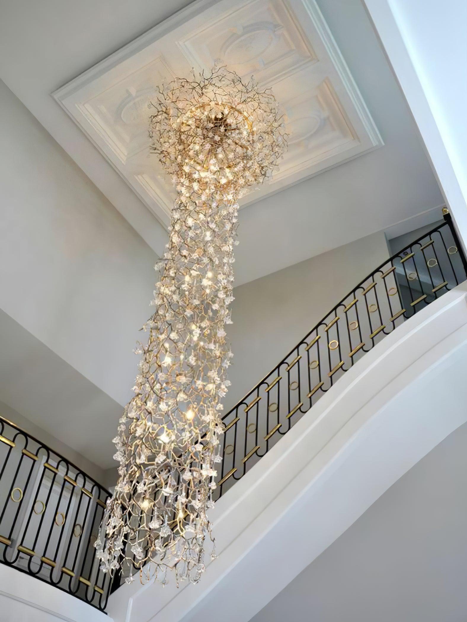 Abeleisa Tree Branch Staircase Brass Crystal Chandelier-Neutral Decor