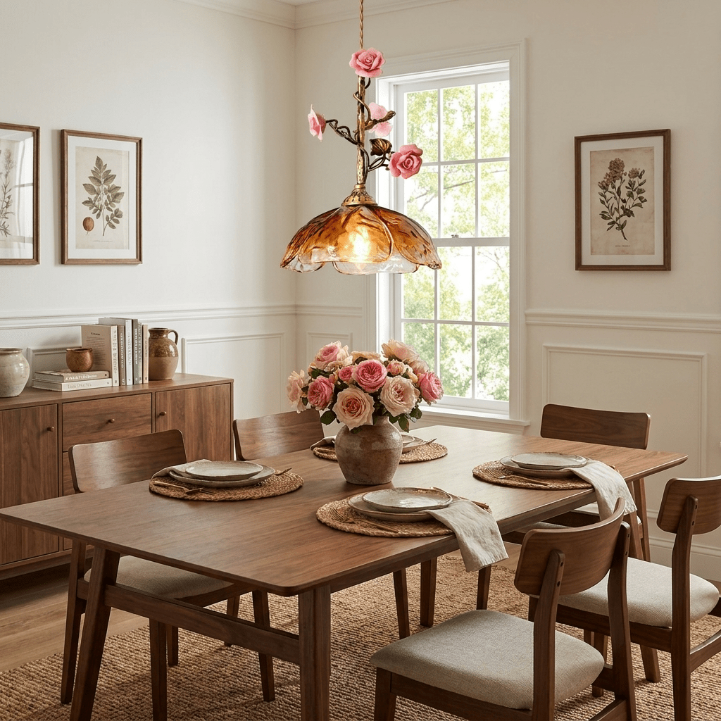 Trellis Rose Pendant Lamp-Neutral Decor