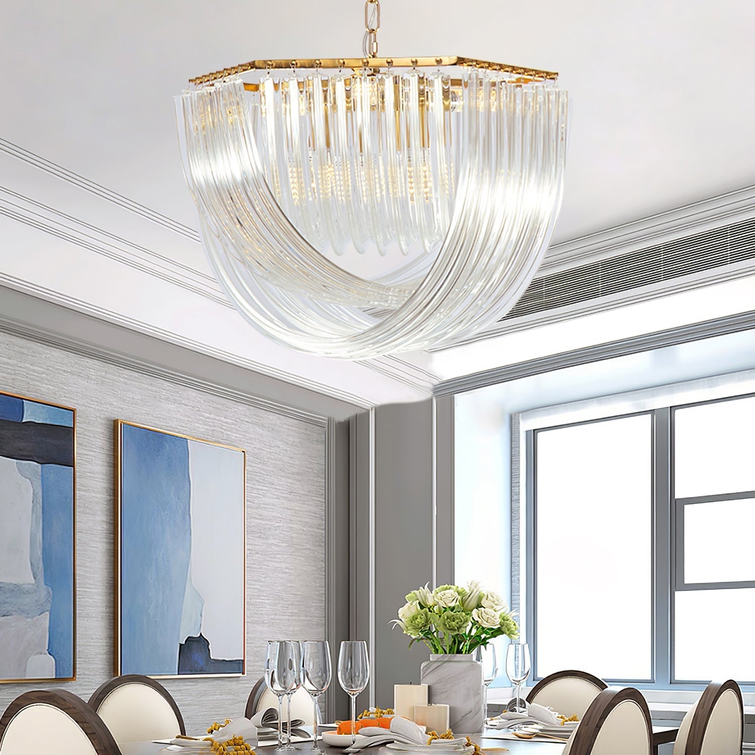 Sylnen Chandelier Clear Curved Tiered-Neutral Decor
