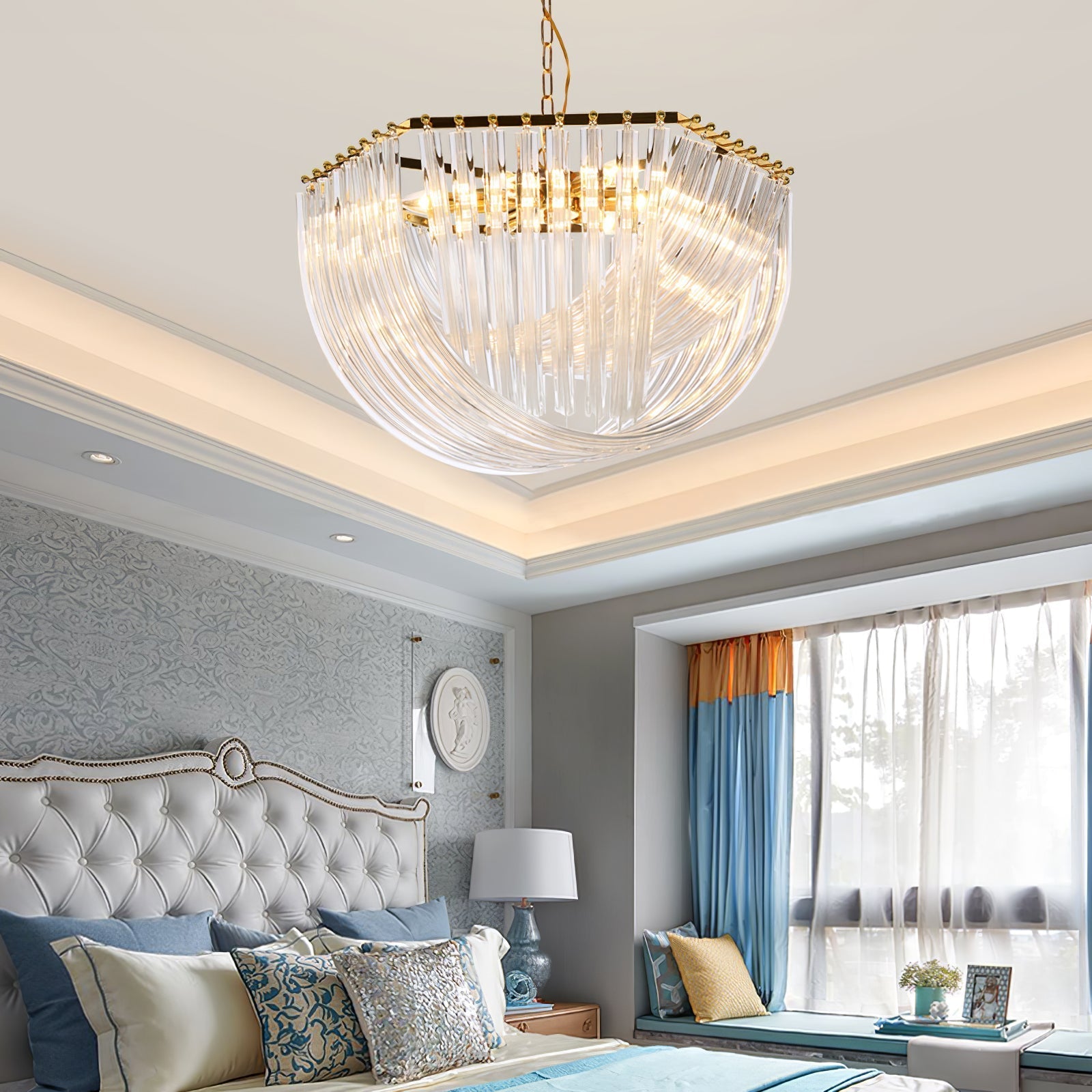 Sylnen Chandelier Clear Curved Tiered-Neutral Decor