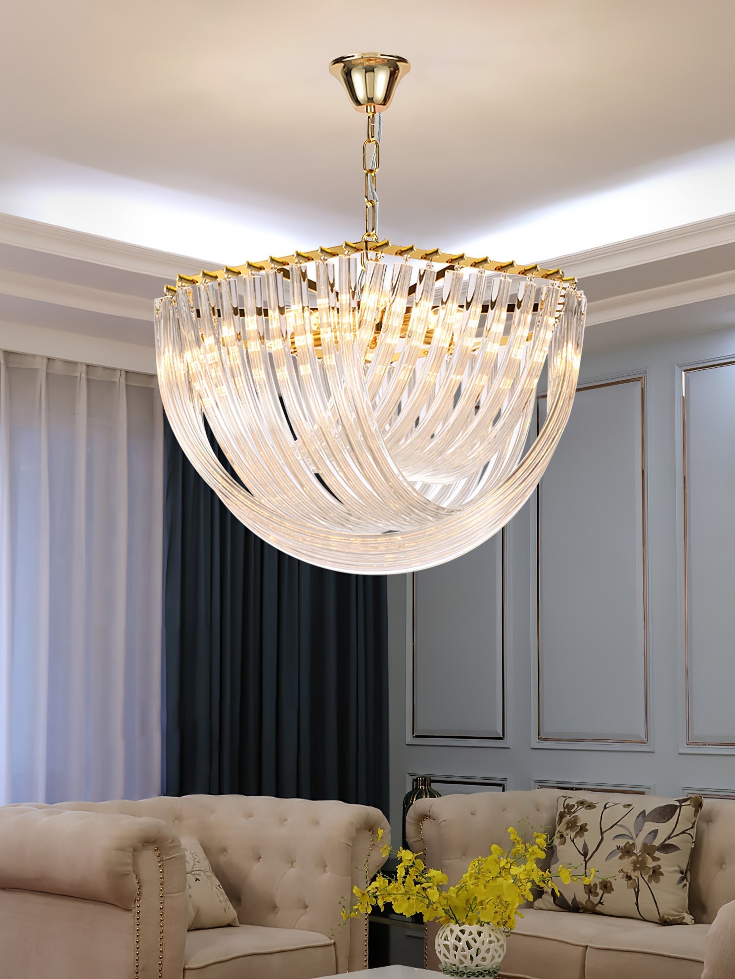 Sylnen Chandelier Clear Curved Tiered-Neutral Decor