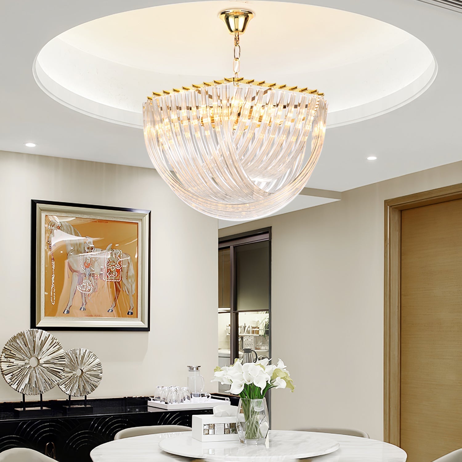 Sylnen Chandelier Clear Curved Tiered-Neutral Decor