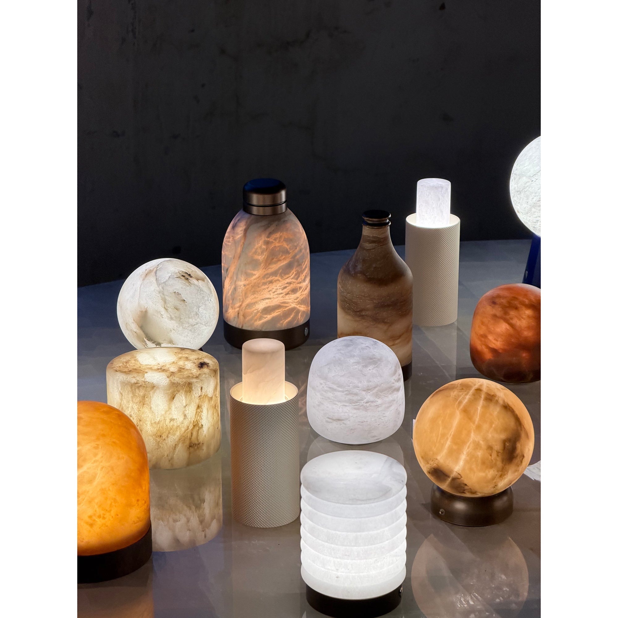 The lamp unlit, highlighting the alabaster's smooth texture.