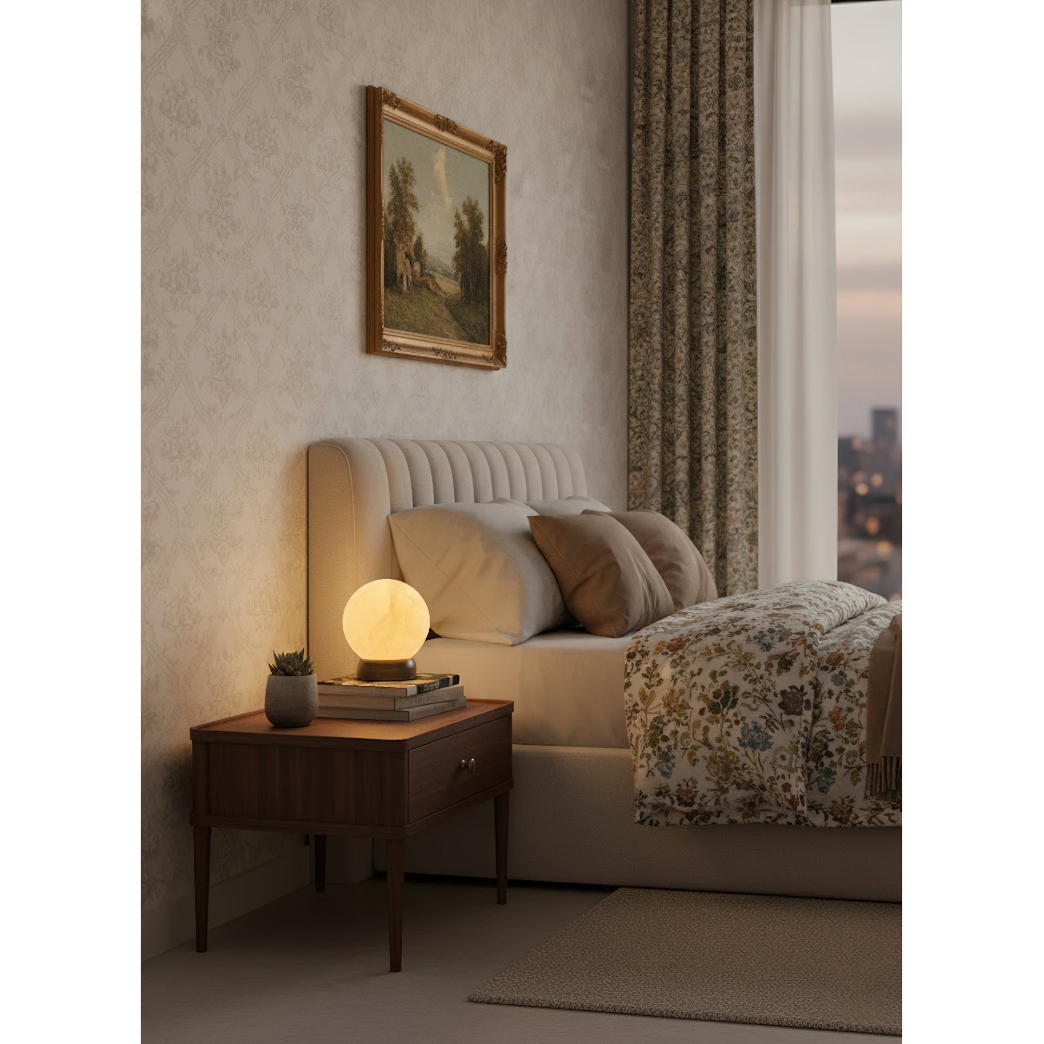 Trevi Table Lamp displayed on a console table in an entryway.