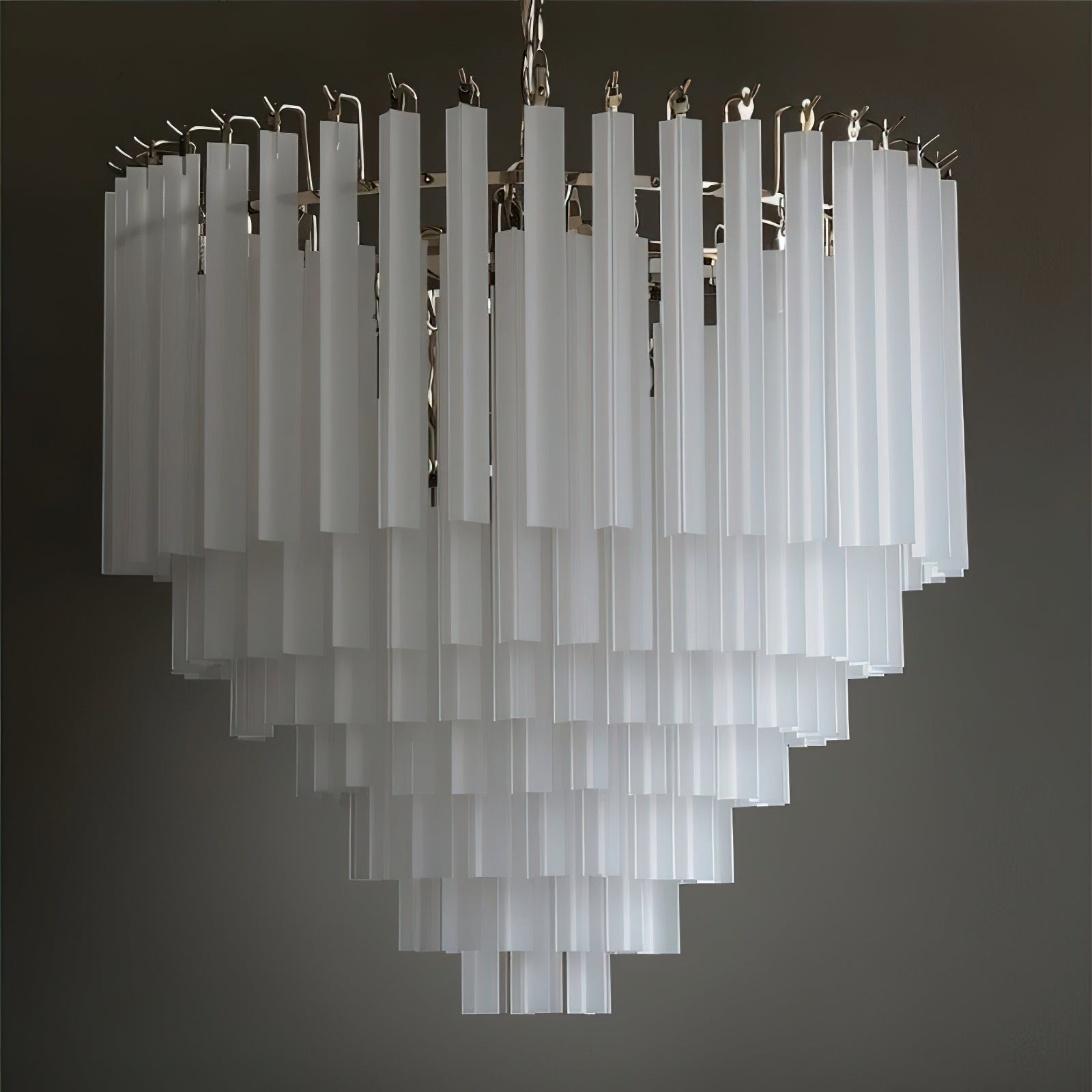 Side view of the Triedra Cascade Chandelier showing its layered structure.