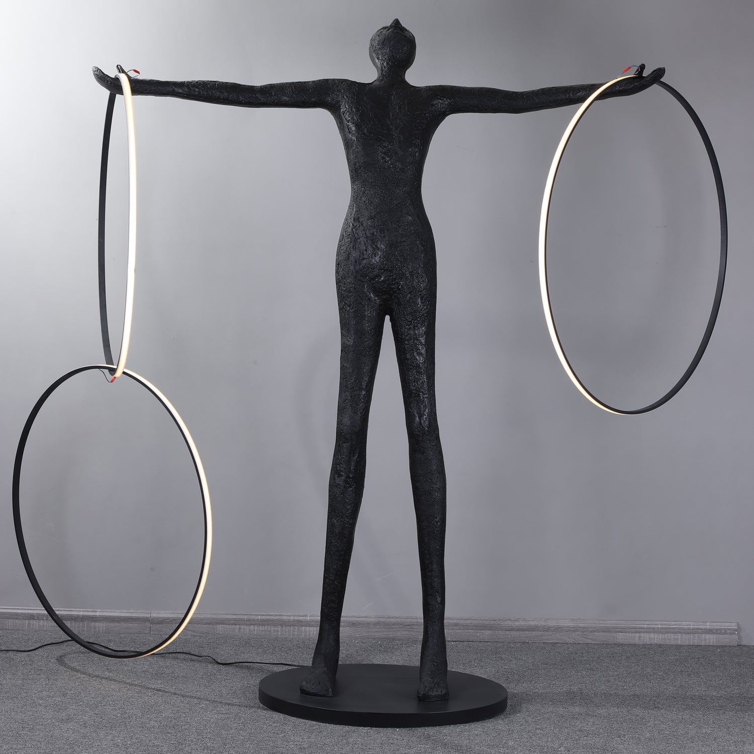 Eclipsa Dual-Ring Sculptural Black Floor Lamp-Neutral Decor