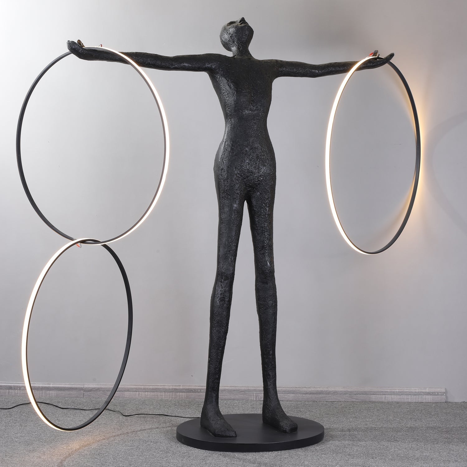 Eclipsa Dual-Ring Sculptural Black Floor Lamp-Neutral Decor