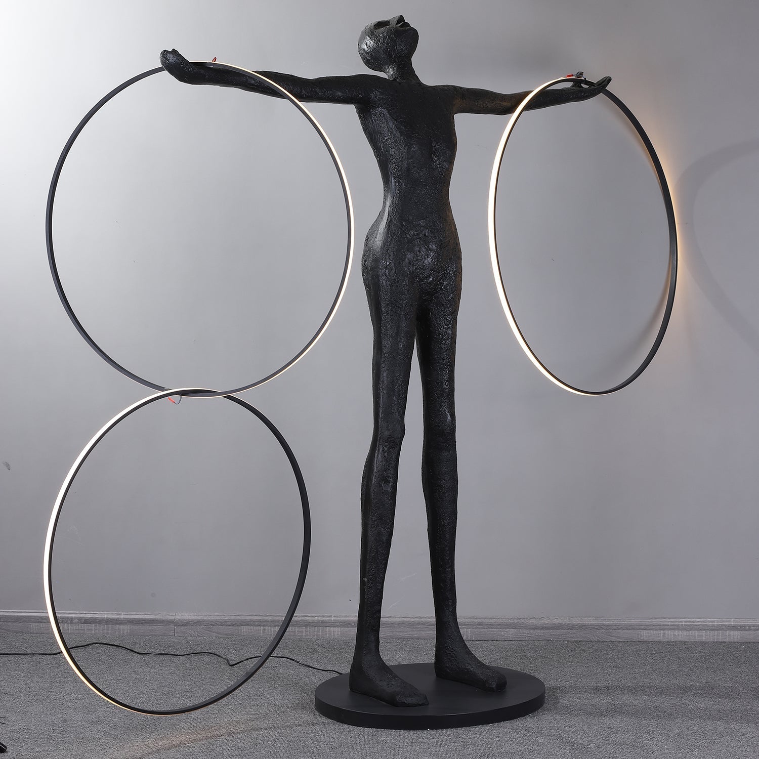 Eclipsa Dual-Ring Sculptural Black Floor Lamp-Neutral Decor