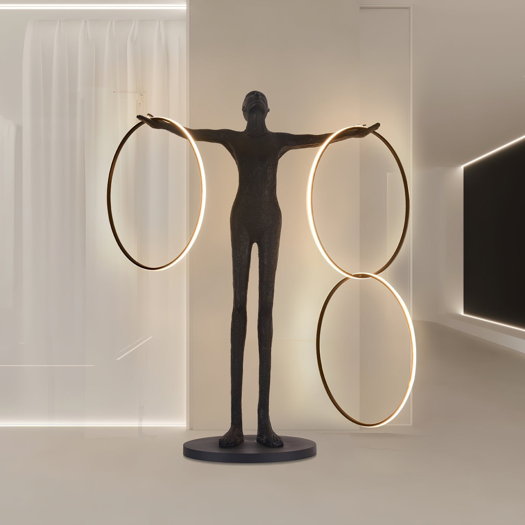 Eclipsa Dual-Ring Sculptural Black Floor Lamp-Neutral Decor
