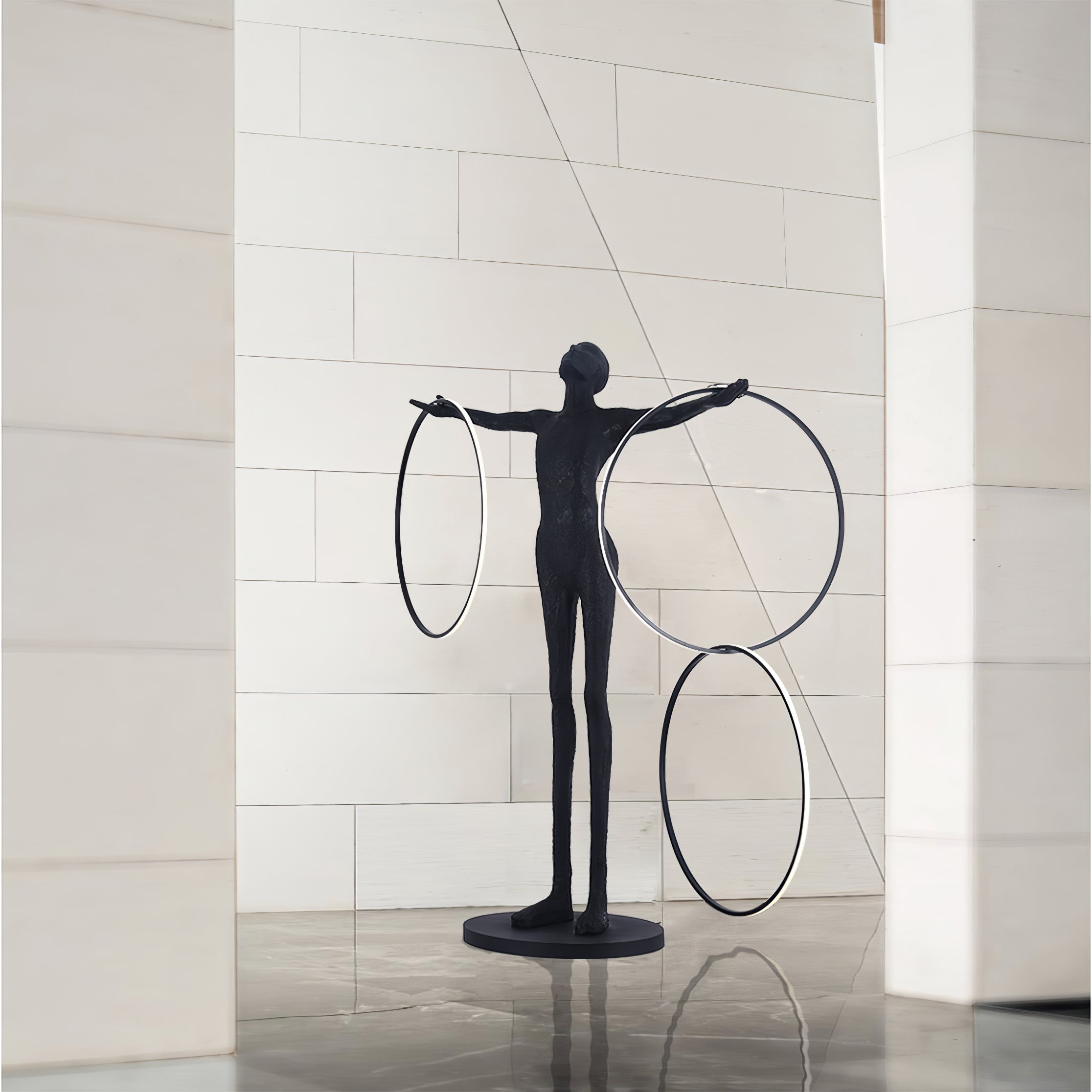 Eclipsa Dual-Ring Sculptural Black Floor Lamp-Neutral Decor