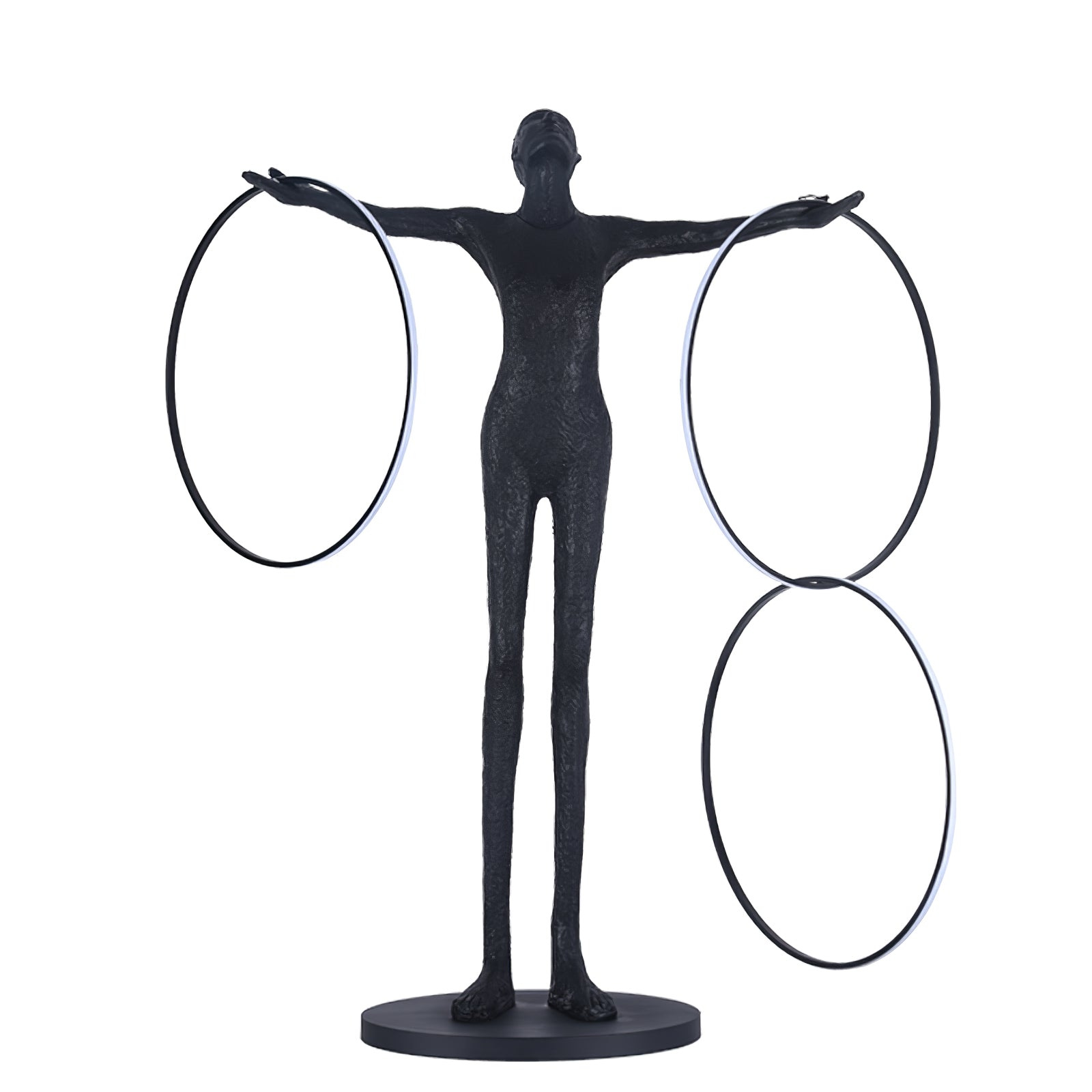 Eclipsa Dual-Ring Sculptural Black Floor Lamp-Neutral Decor