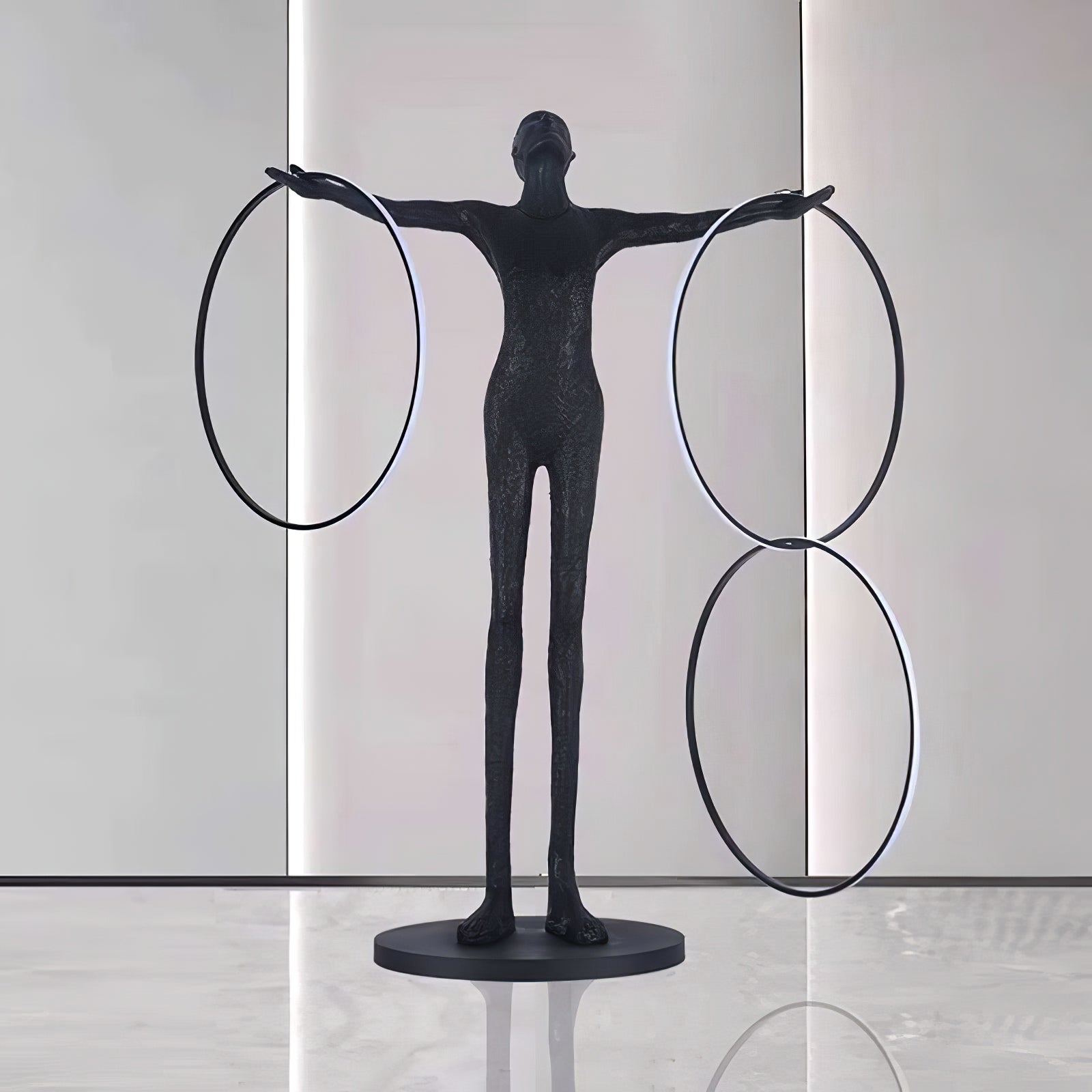 Eclipsa Dual-Ring Sculptural Black Floor Lamp-Neutral Decor