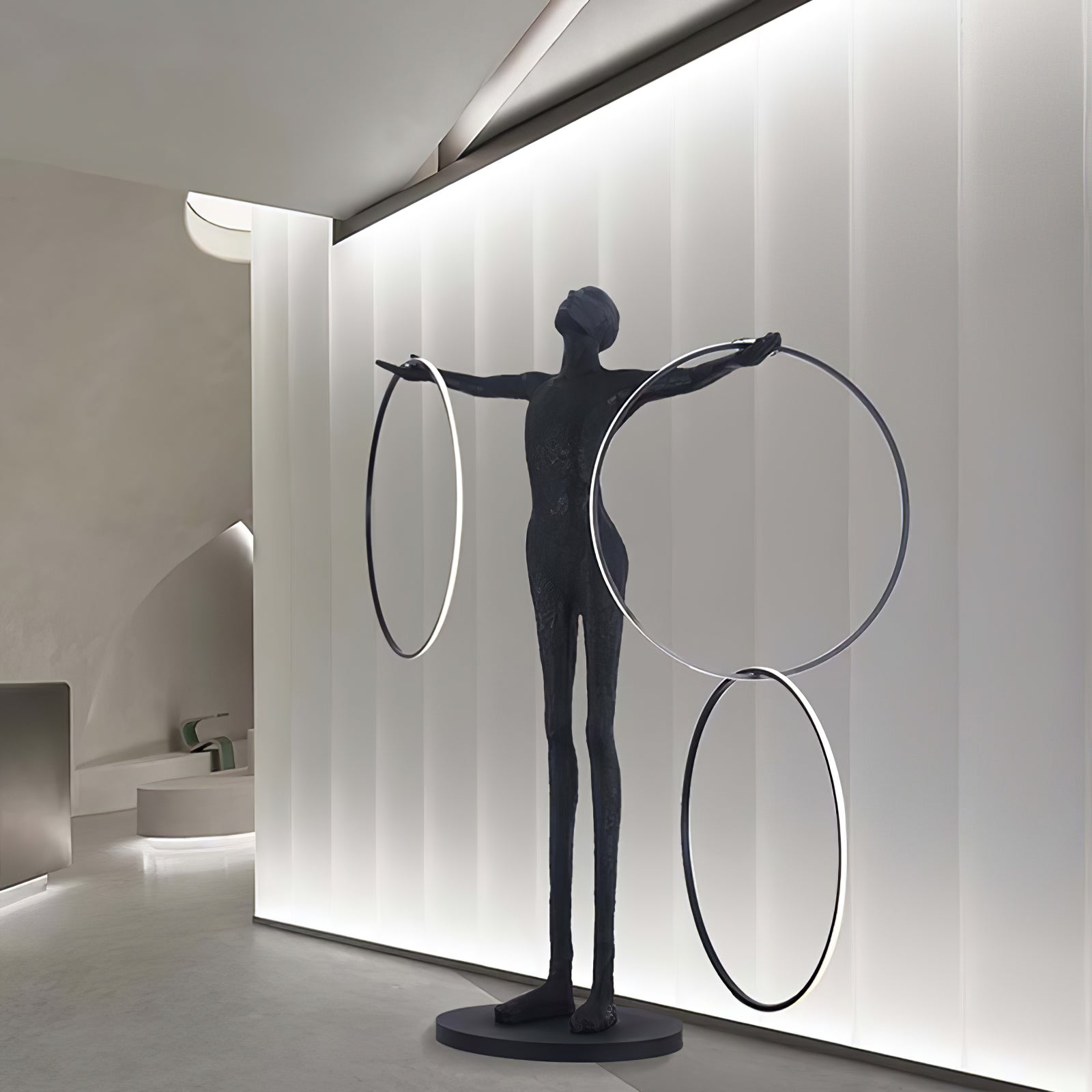 Eclipsa Dual-Ring Sculptural Black Floor Lamp-Neutral Decor