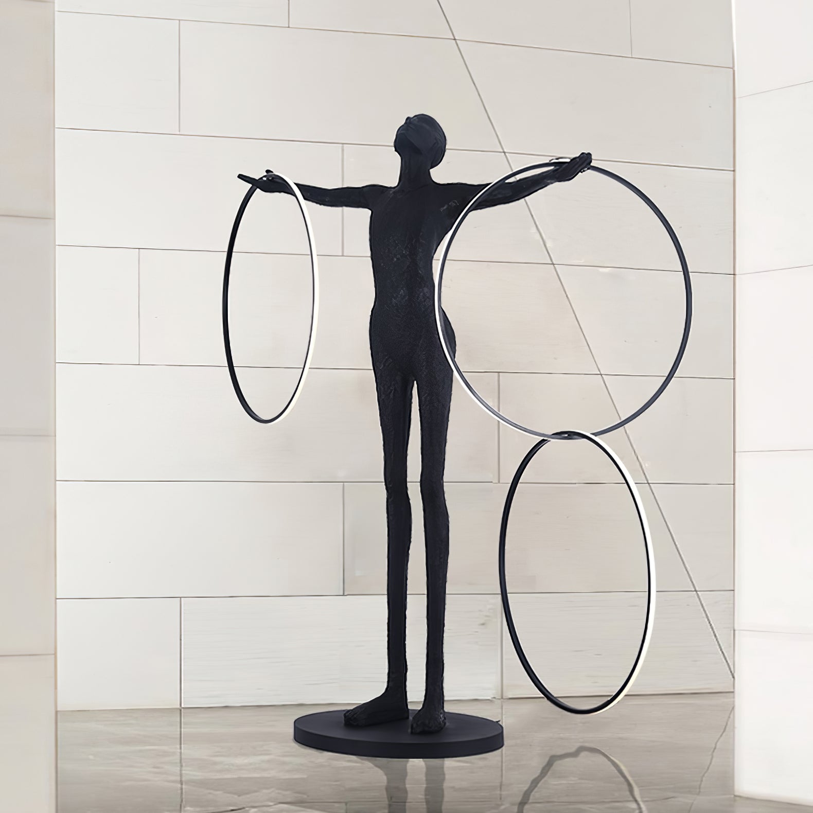 Eclipsa Dual-Ring Sculptural Black Floor Lamp-Neutral Decor