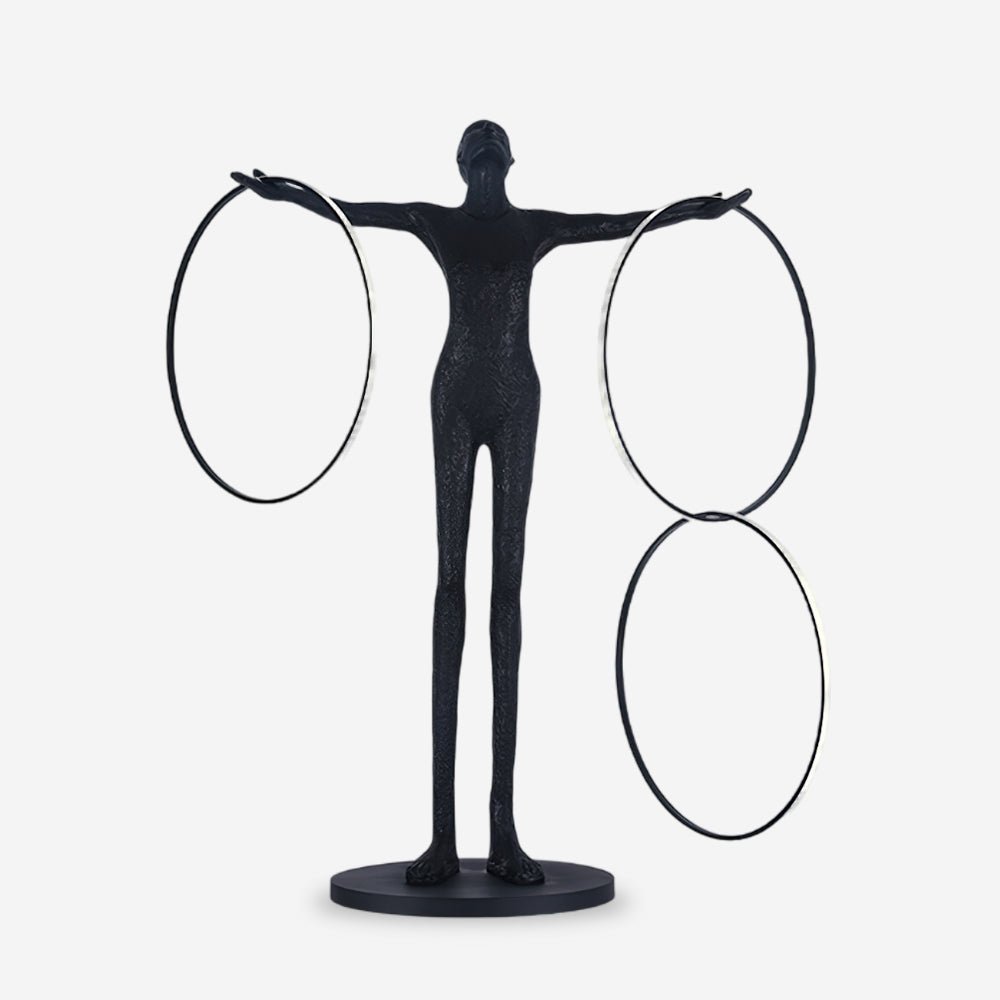 Eclipsa Dual-Ring Sculptural Black Floor Lamp-Neutral Decor