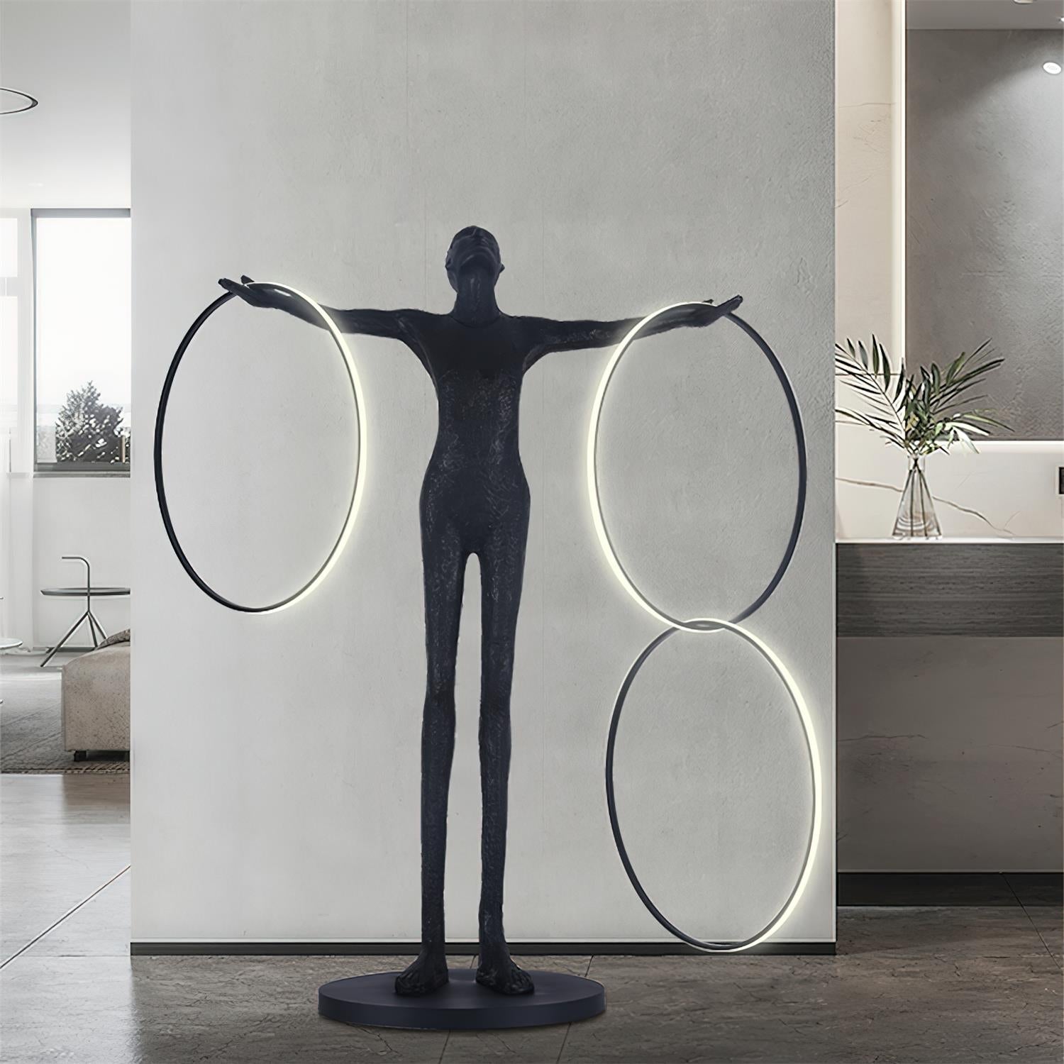 Eclipsa Dual-Ring Sculptural Black Floor Lamp-Neutral Decor