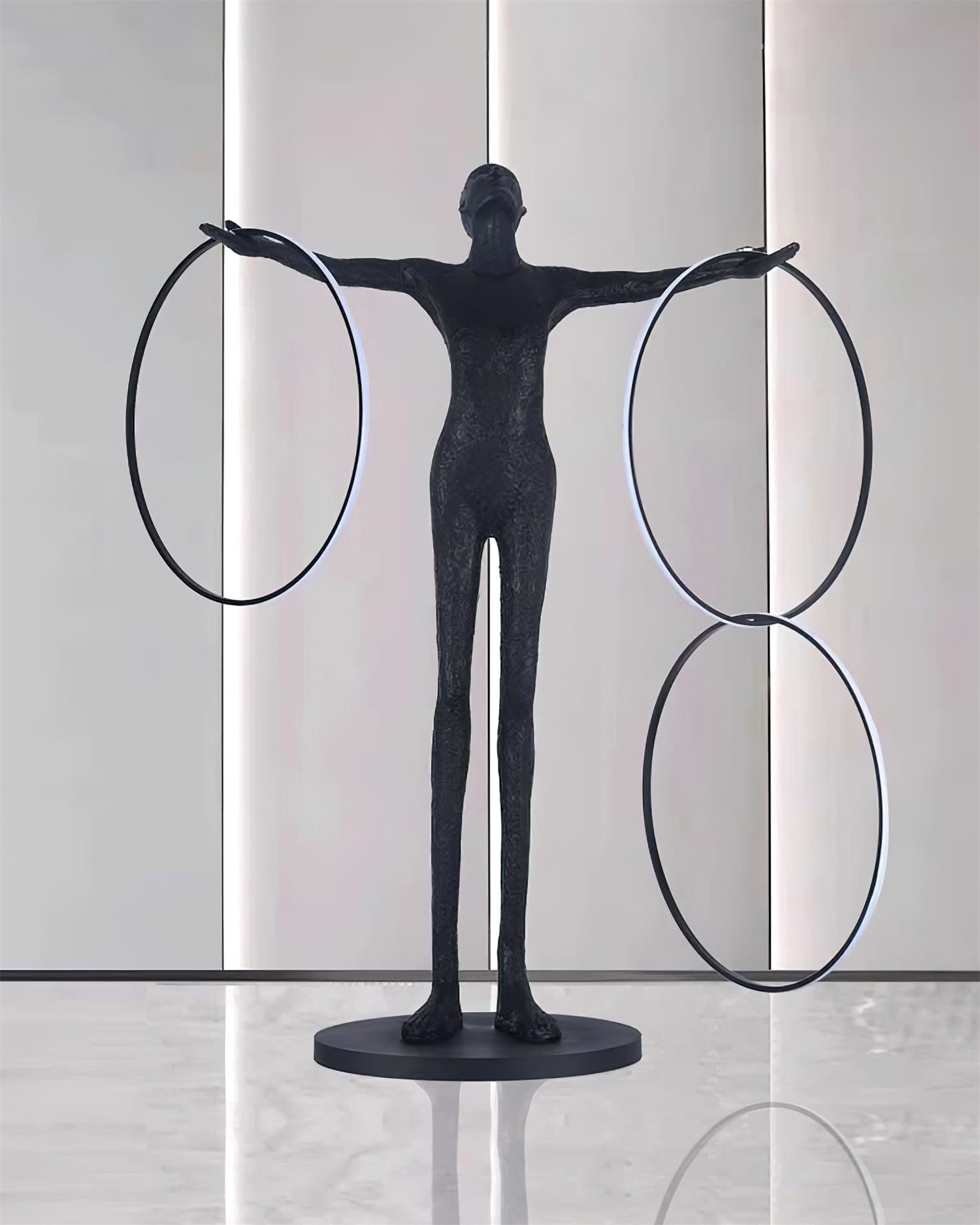 Eclipsa Dual-Ring Sculptural Black Floor Lamp-Neutral Decor