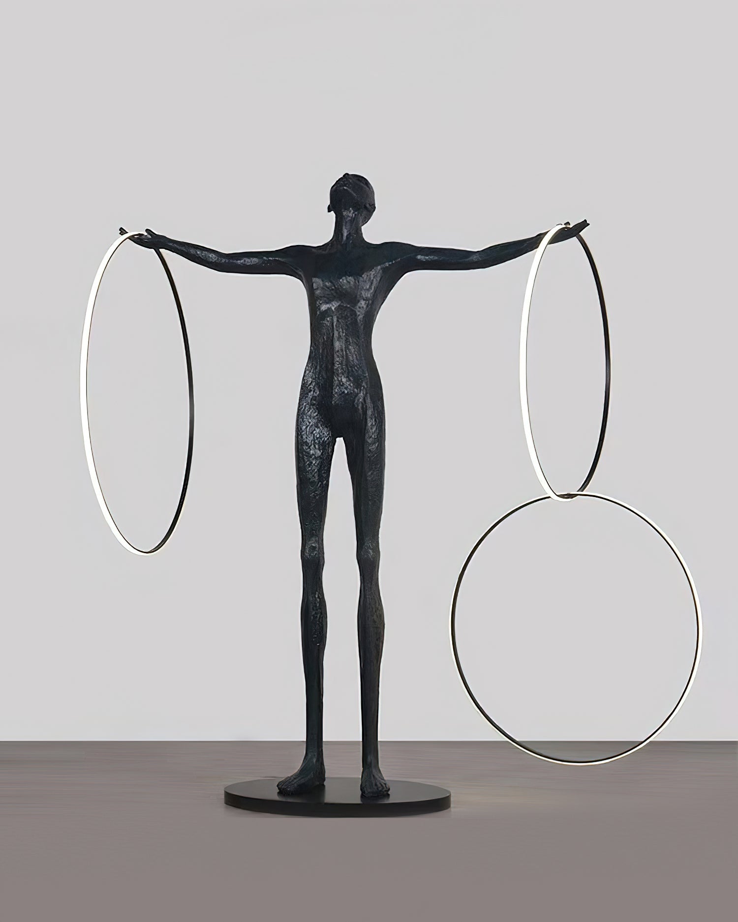 Eclipsa Dual-Ring Sculptural Black Floor Lamp-Neutral Decor