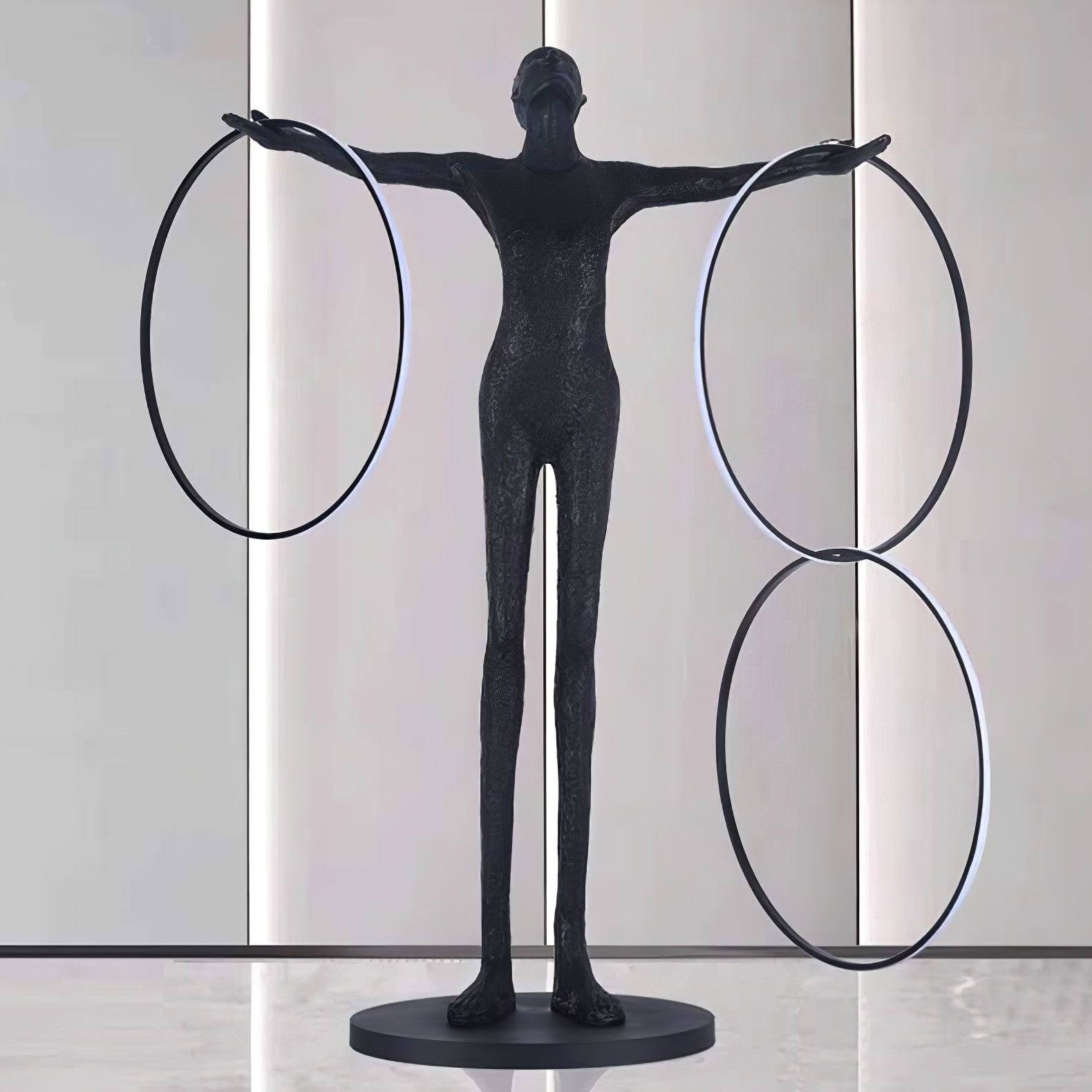 Eclipsa Dual-Ring Sculptural Black Floor Lamp-Neutral Decor