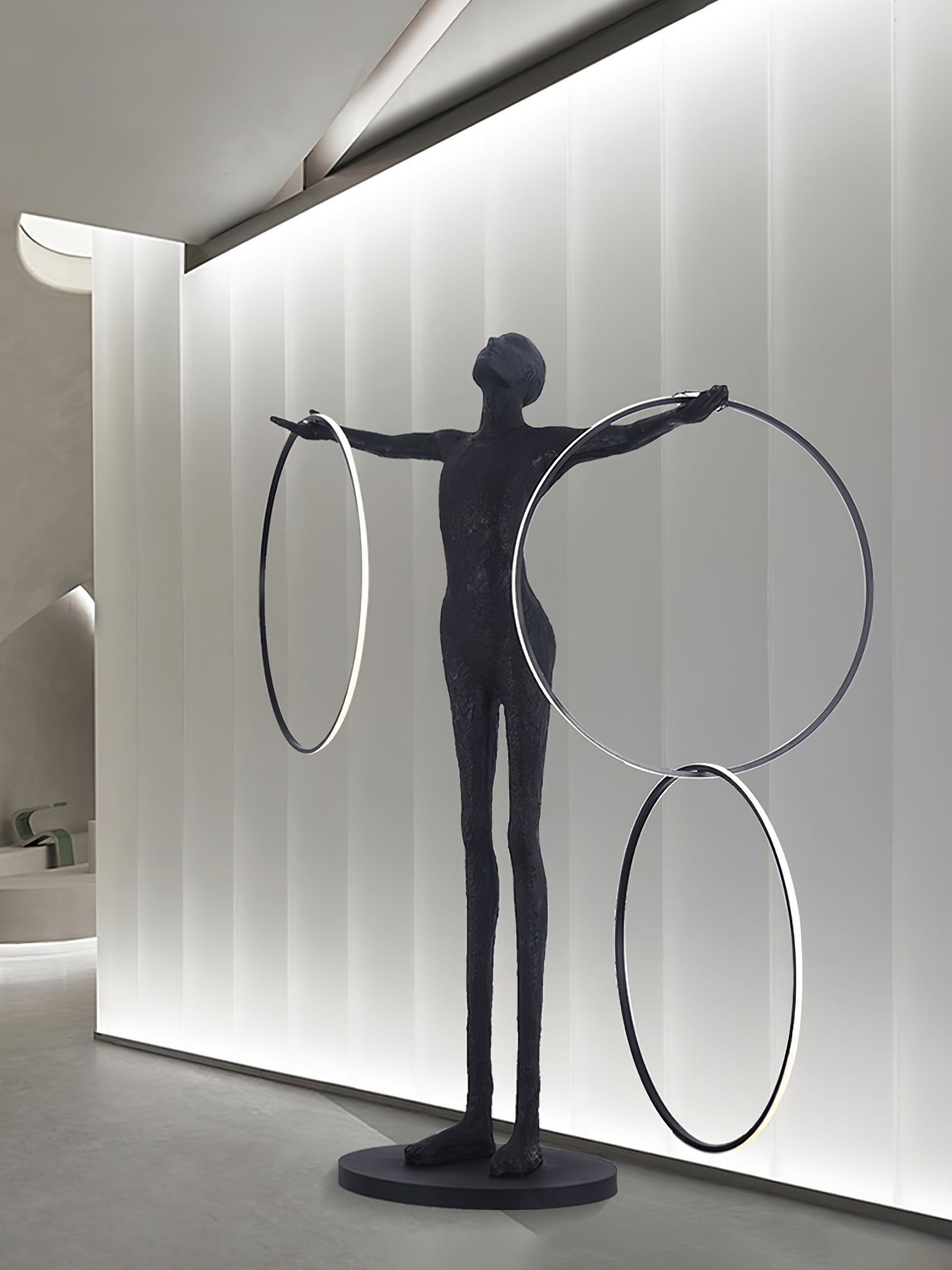Eclipsa Dual-Ring Sculptural Black Floor Lamp-Neutral Decor