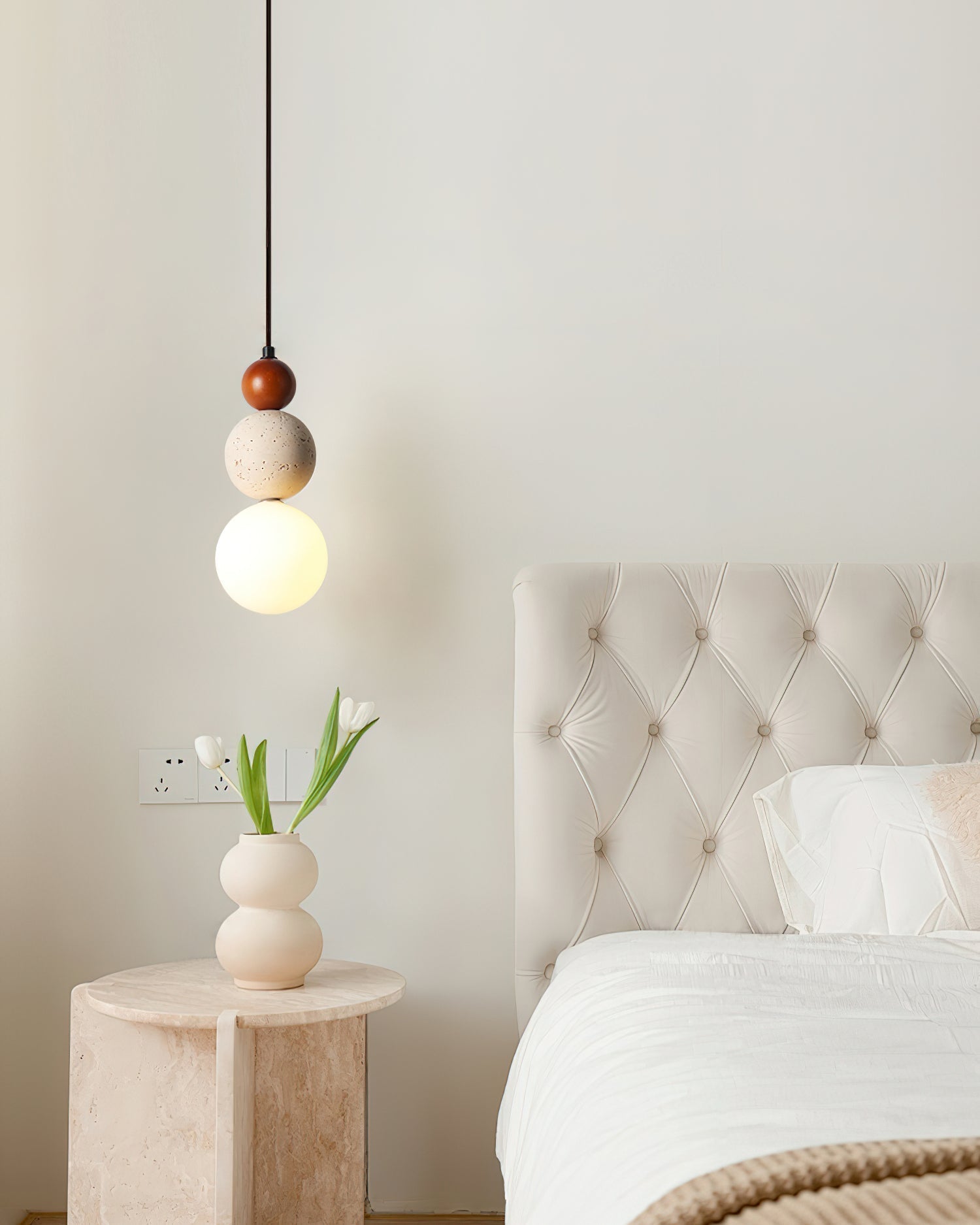 Ritta Triple Sphere Pendant Light Travertine