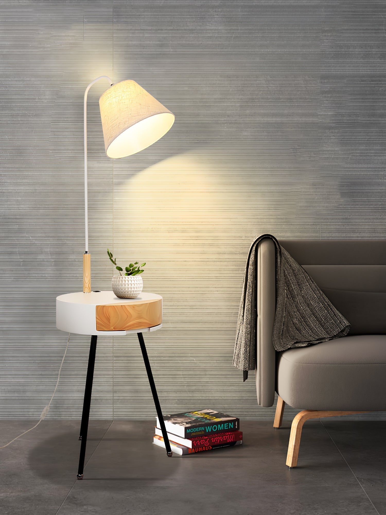 Lumo Tripod Fabric Floor Lamp-Neutral Decor