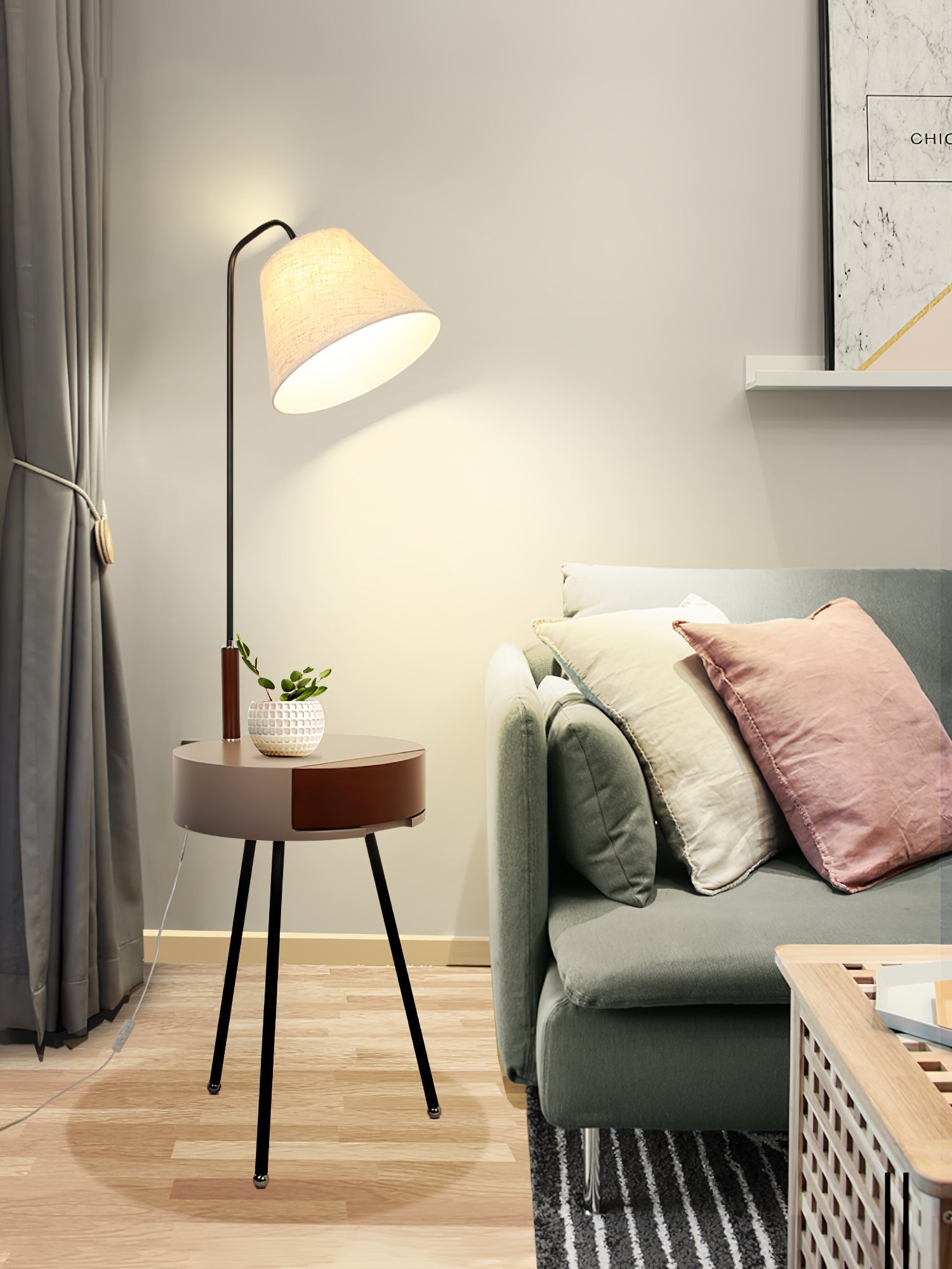 Lumo Tripod Fabric Floor Lamp-Neutral Decor
