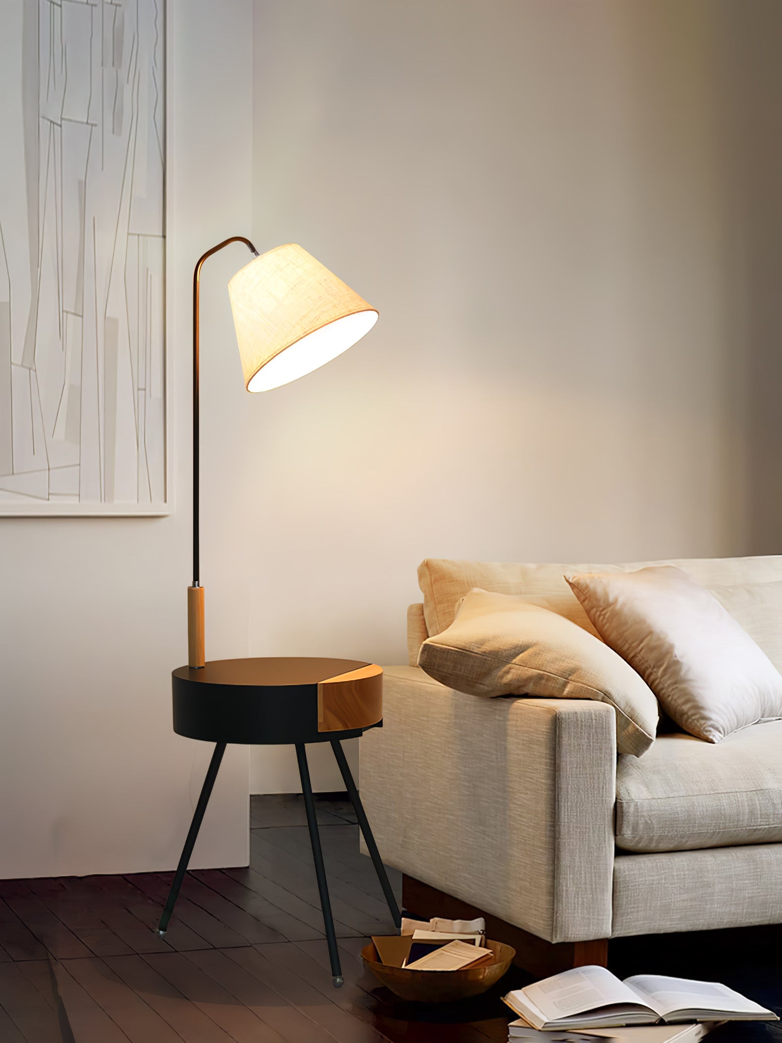 Lumo Tripod Fabric Floor Lamp-Neutral Decor